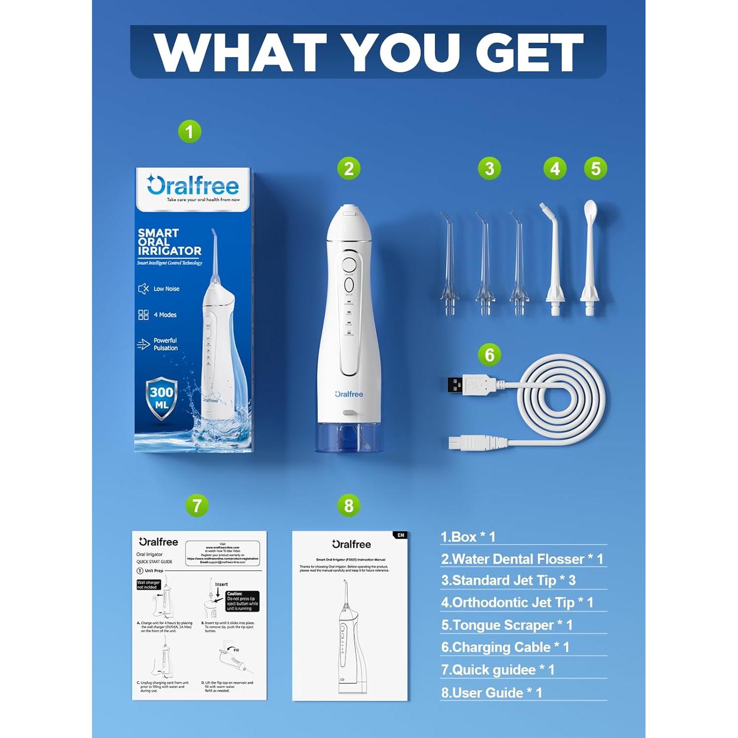 Irrigador Dental Portátil Oralfree F5025 300ML 4 Modos IPX7