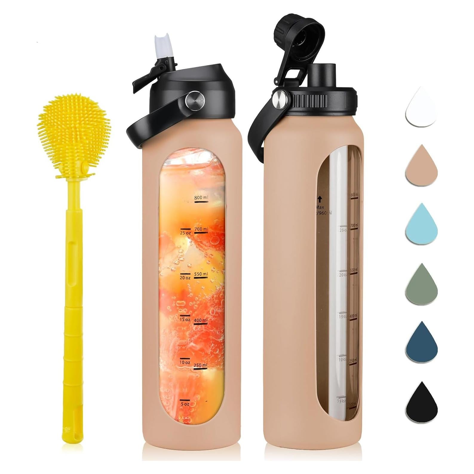 Botella de Agua de Vidrio Sierozur 1 Litro con 2 Tapas