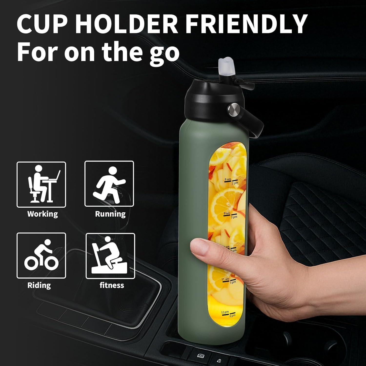 Botella de Agua de Vidrio Sierozur 1 Litro con 2 Tapas