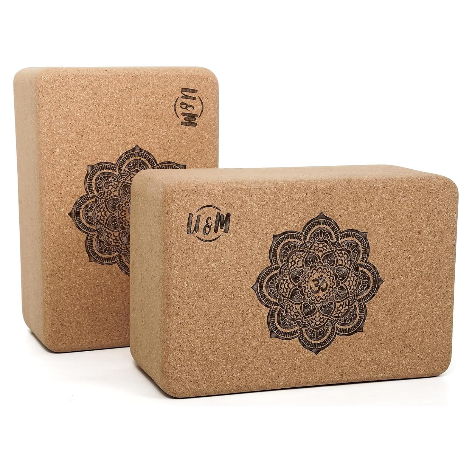 Bloques de Yoga de Corcho U&M Set de 2 Antideslizantes 22.86x15.24x10.16cm