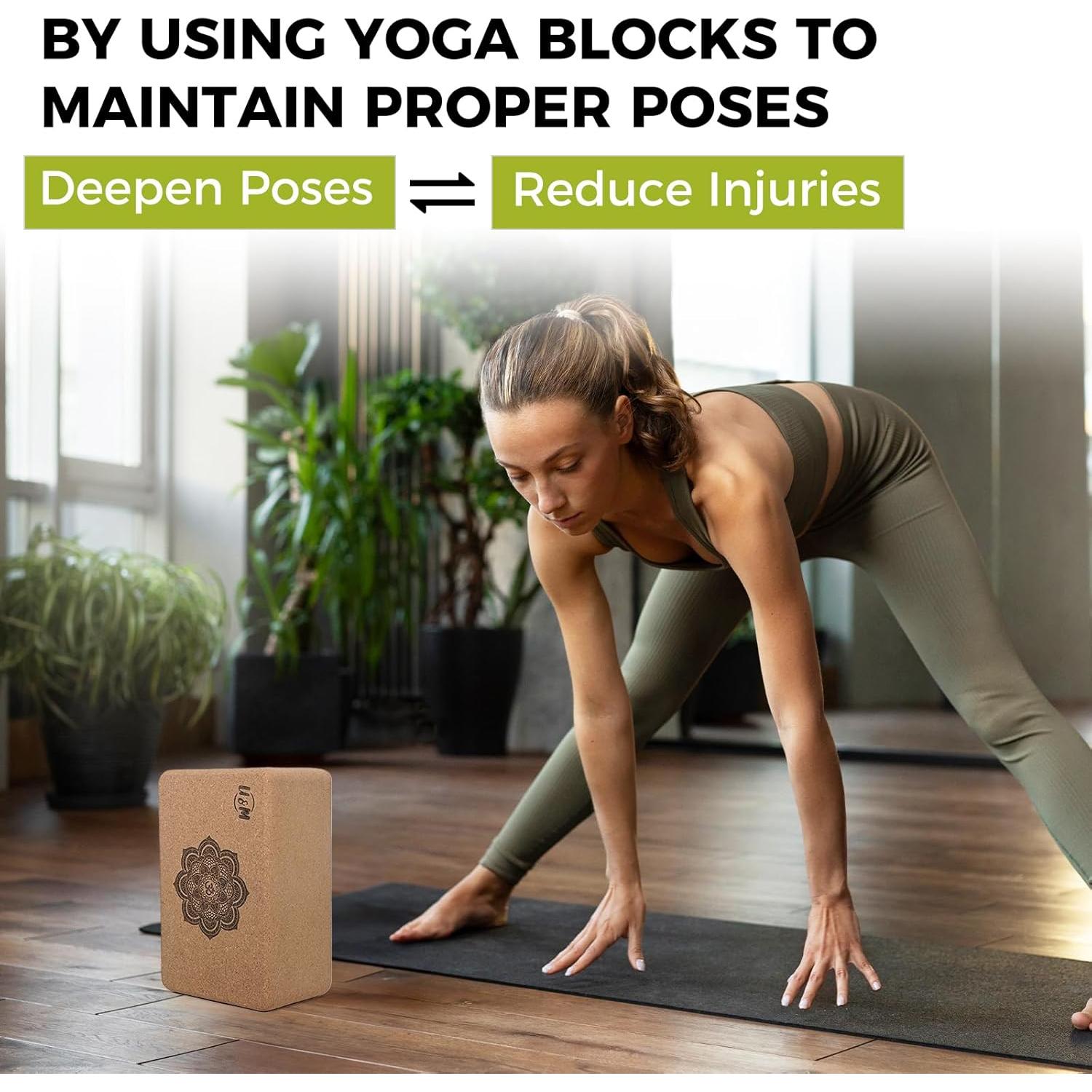 Bloques de Yoga de Corcho U&M Set de 2 Antideslizantes 22.86x15.24x10.16cm