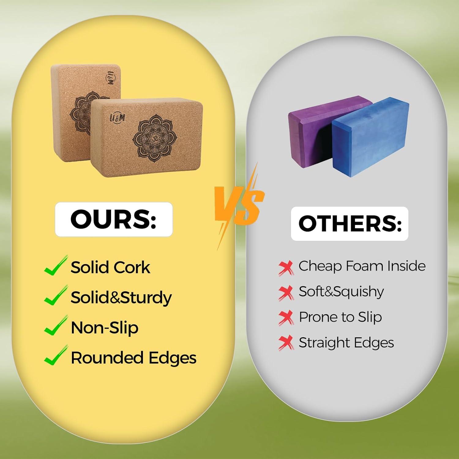 Bloques de Yoga de Corcho U&M Set de 2 Antideslizantes 22.86x15.24x10.16cm