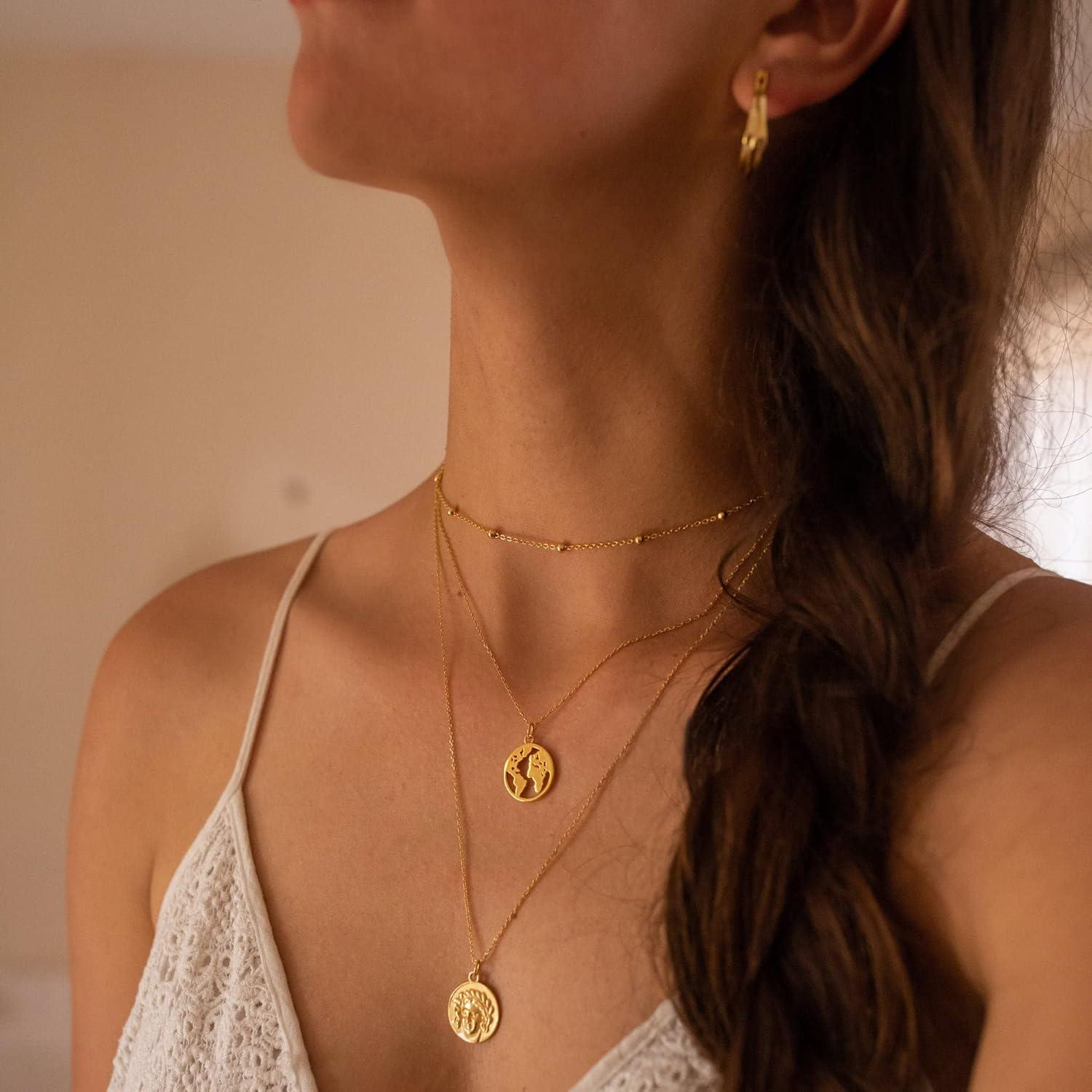 Collar Choker de Oro Tewiky con Cuentas Delgadas 14k