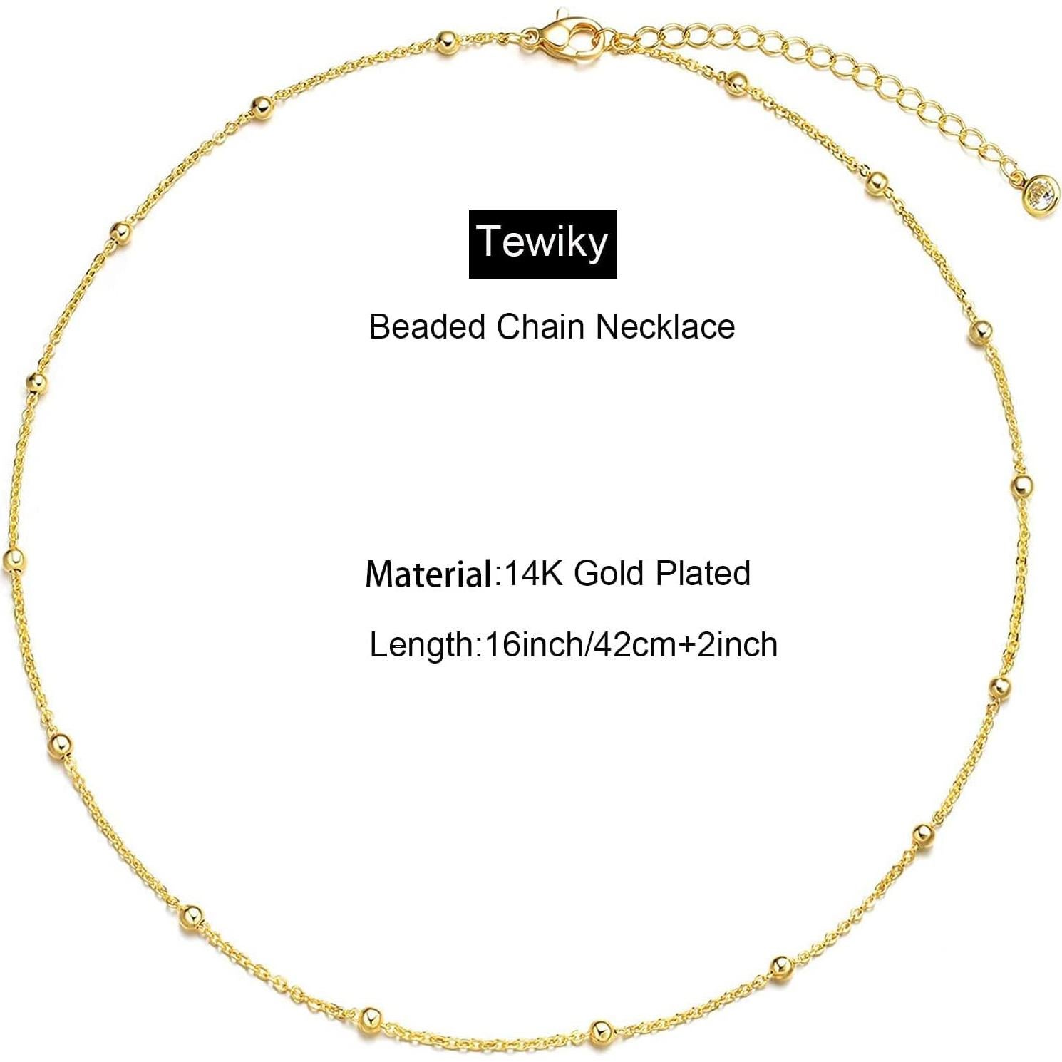 Collar Choker de Oro Tewiky con Cuentas Delgadas 14k