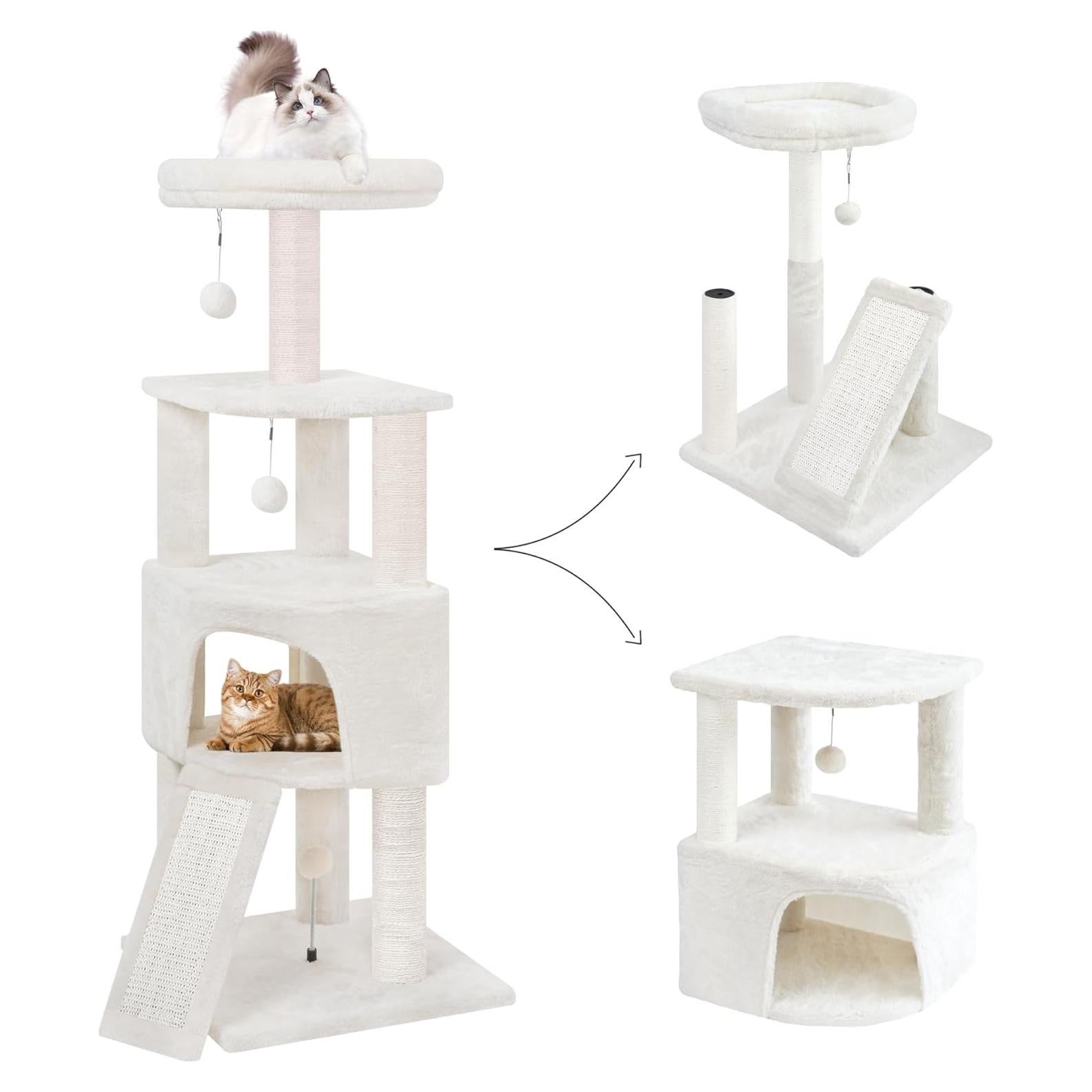 Torre para Gatos HUITREE Beige 115cm con Rascador y Juguetes