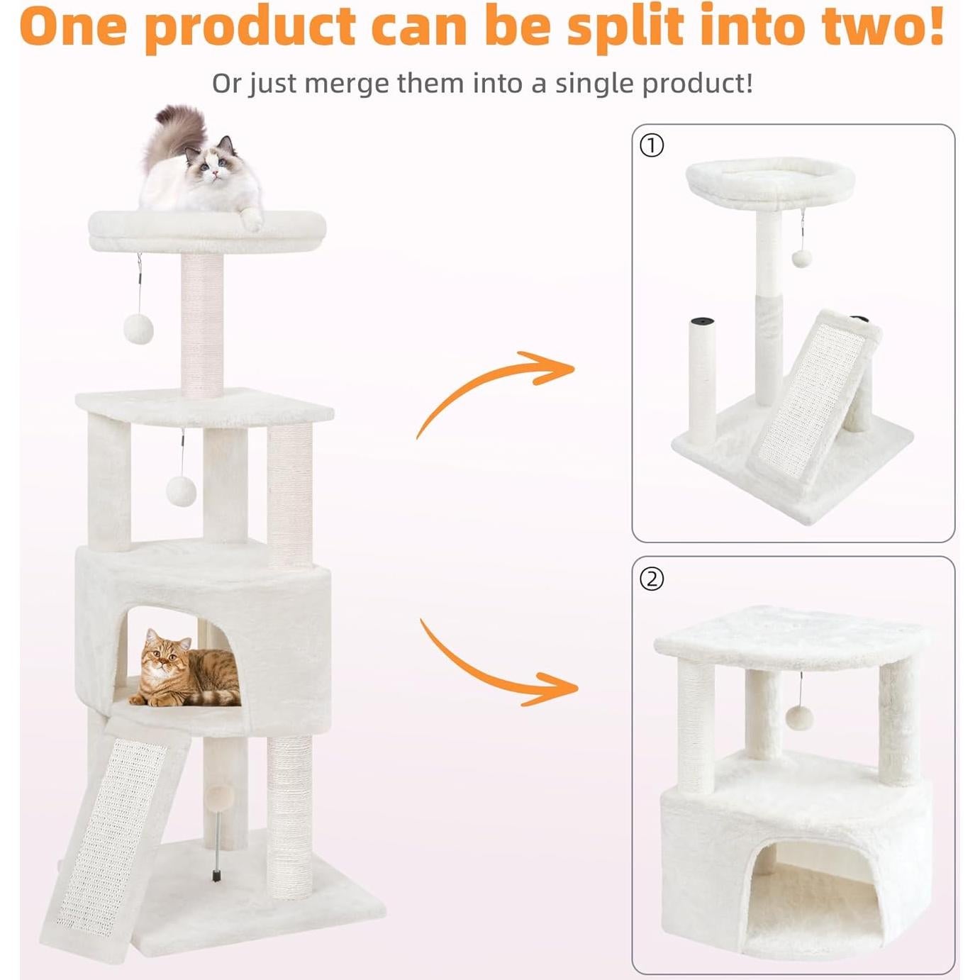 Torre para Gatos HUITREE Beige 115cm con Rascador y Juguetes