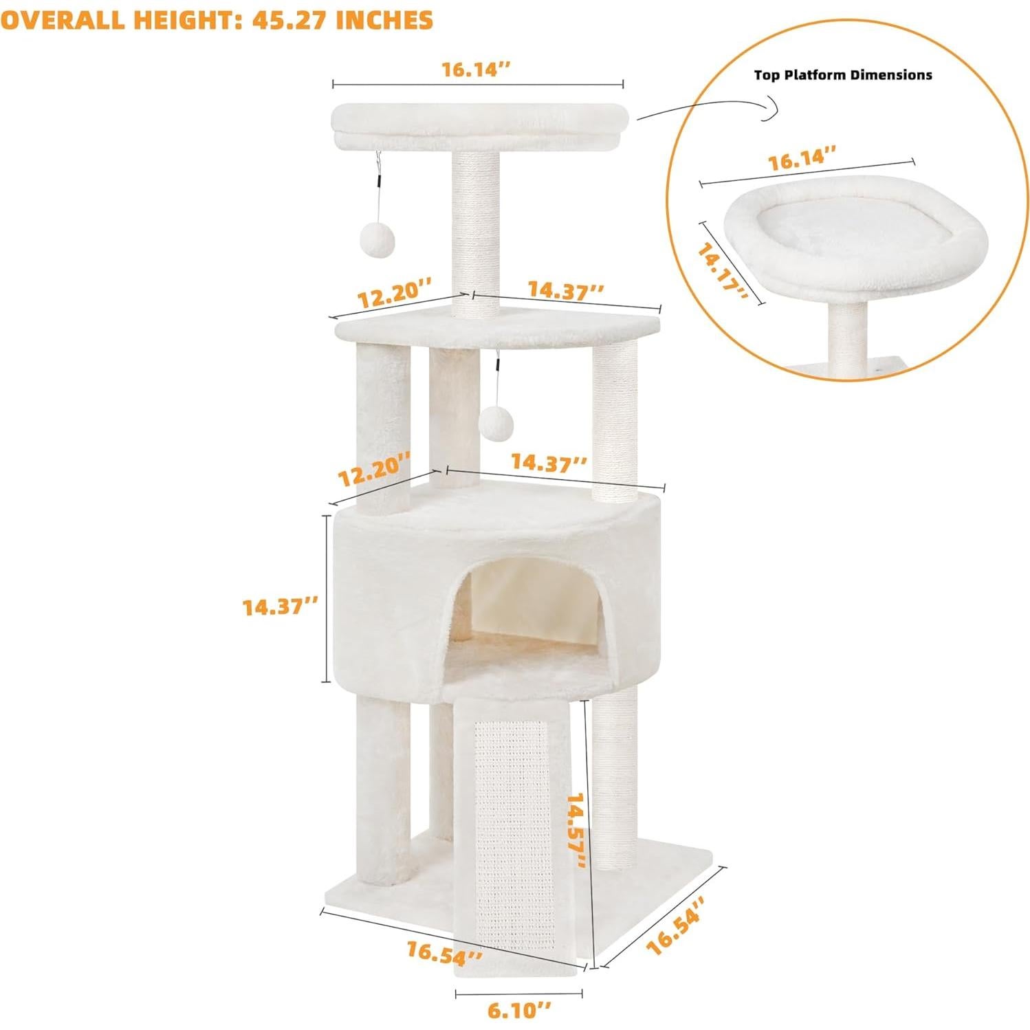 Torre para Gatos HUITREE Beige 115cm con Rascador y Juguetes