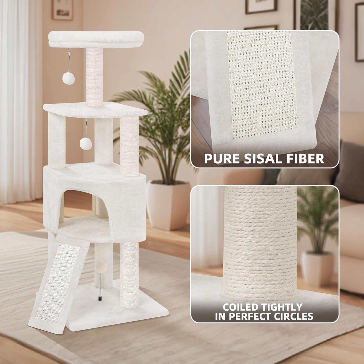 Torre para Gatos HUITREE Beige 115cm con Rascador y Juguetes