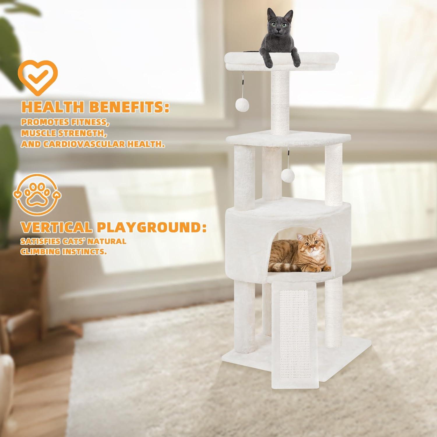 Torre para Gatos HUITREE Beige 115cm con Rascador y Juguetes