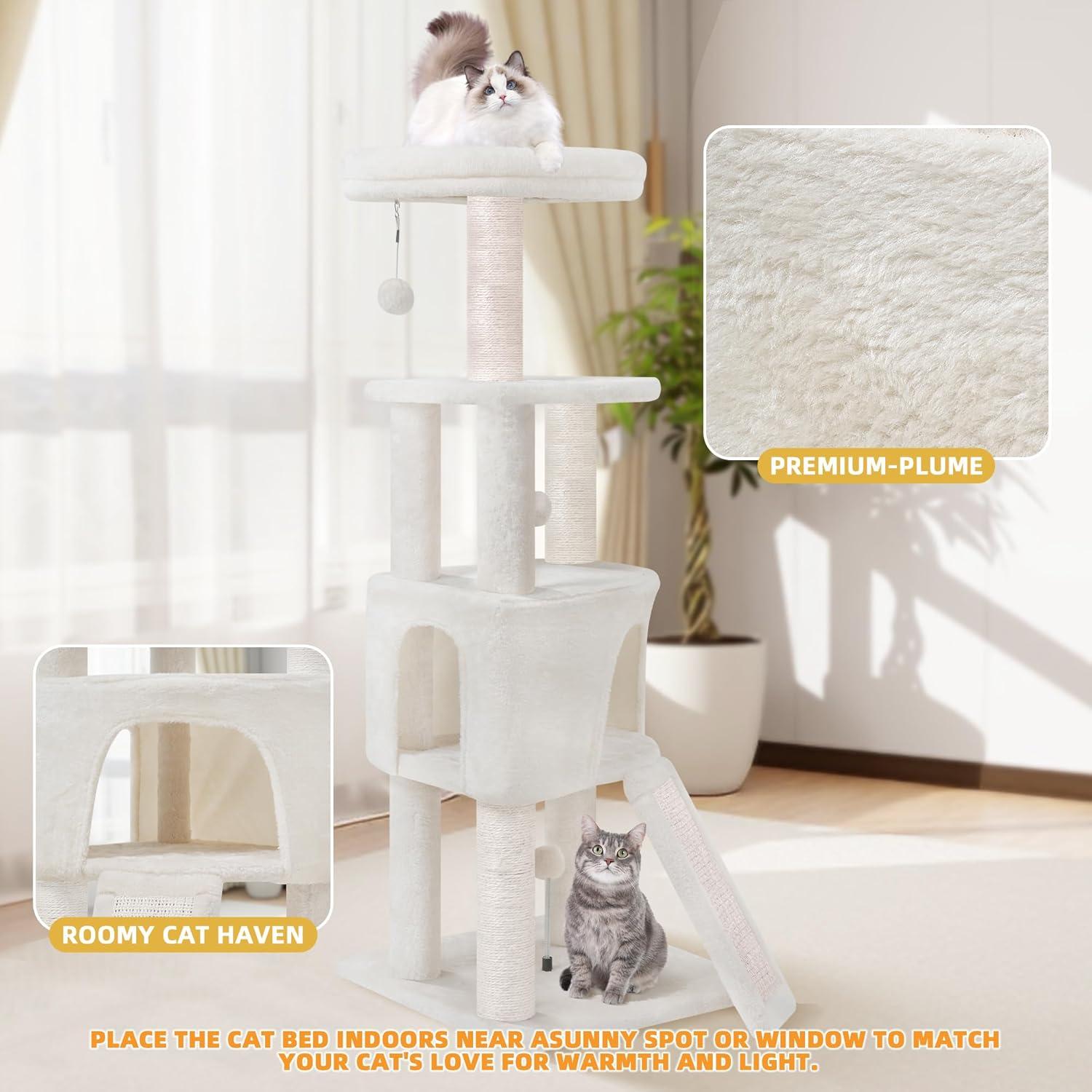 Torre para Gatos HUITREE Beige 115cm con Rascador y Juguetes