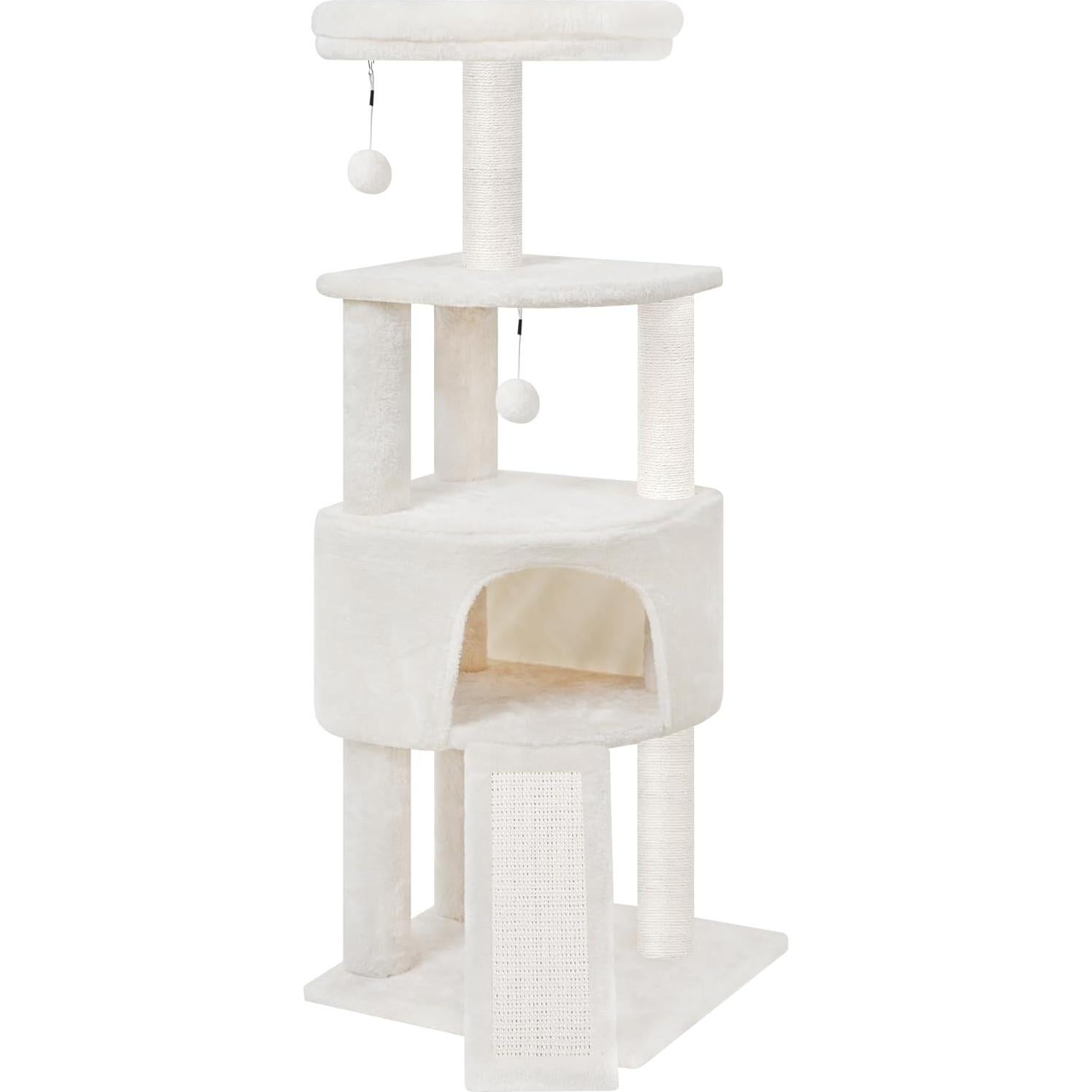 Torre para Gatos HUITREE Beige 115cm con Rascador y Juguetes