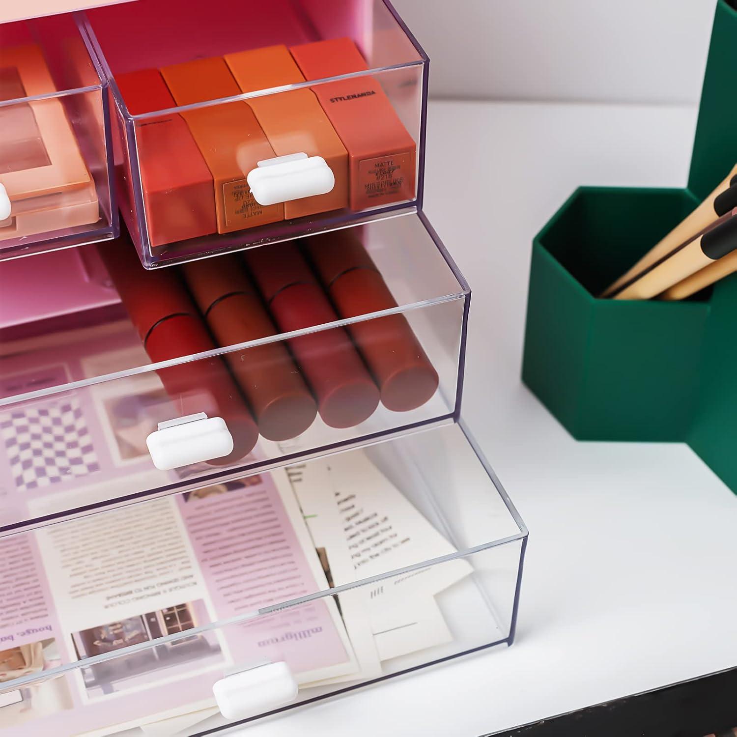 Organizador de Escritorio Zyners Rosa con 4 Cajones Acrílicos