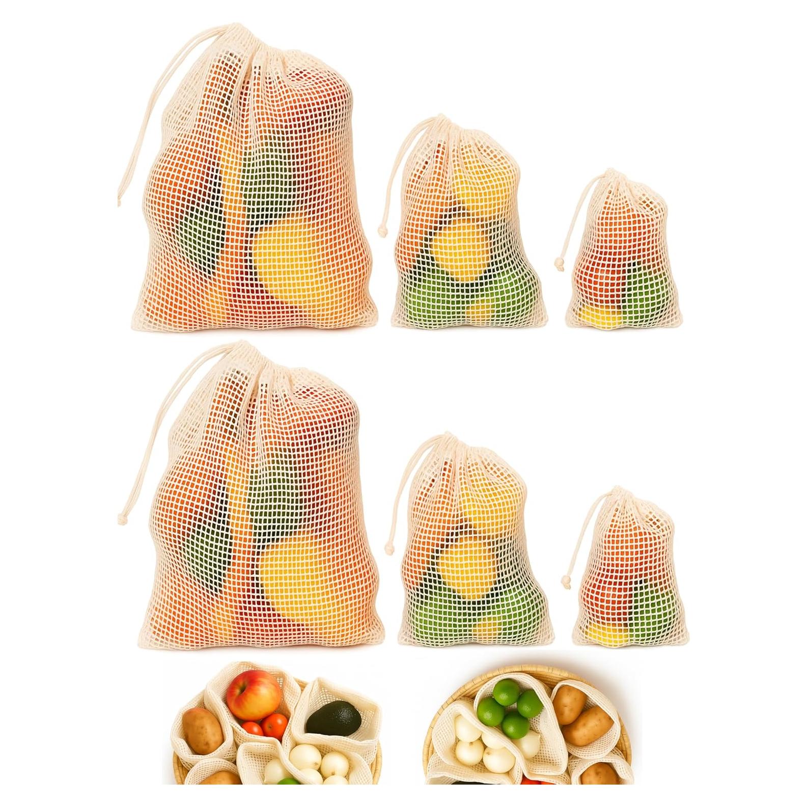 Bolsas de Malla Reutilizables Orgánicas 100% Algodón - 6 Pcs