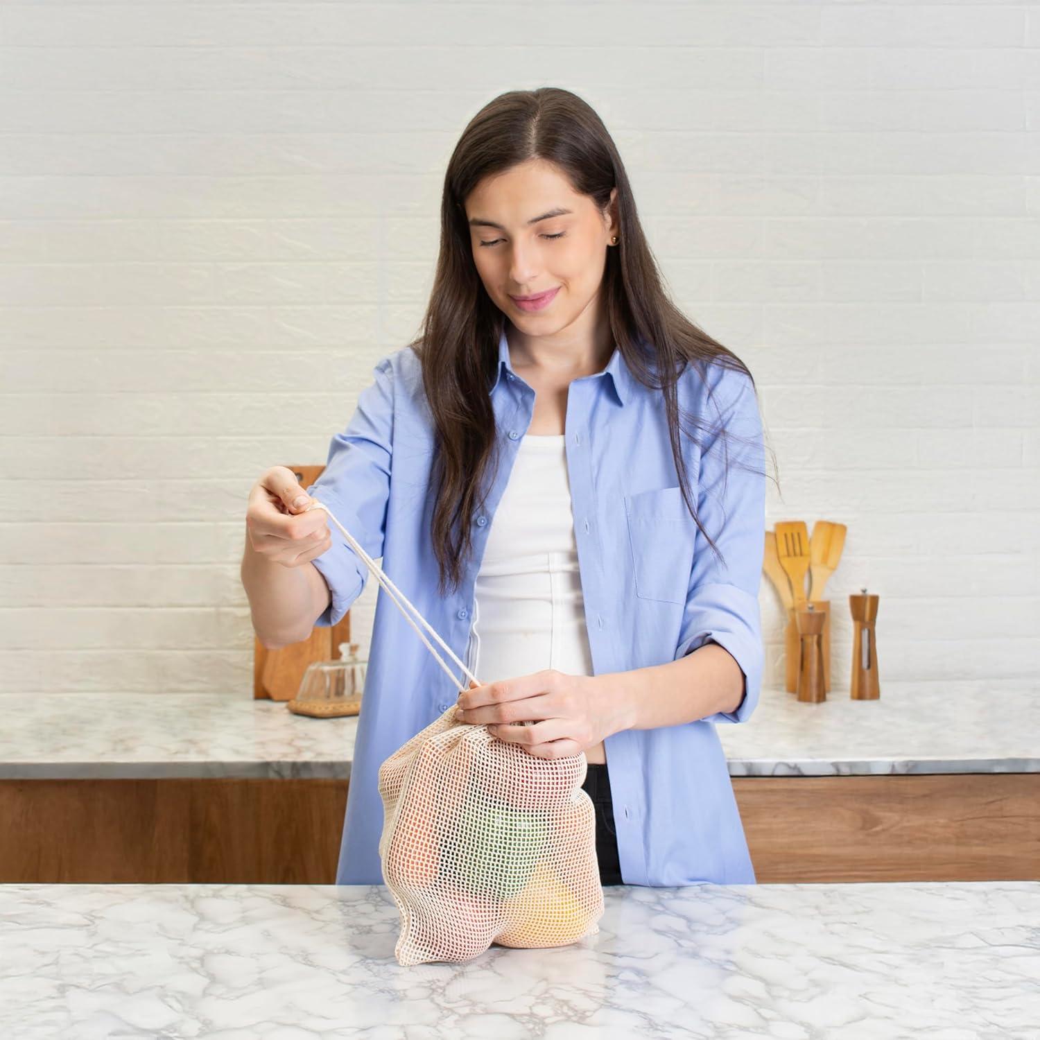 Bolsas de Malla Reutilizables Orgánicas 100% Algodón - 6 Pcs