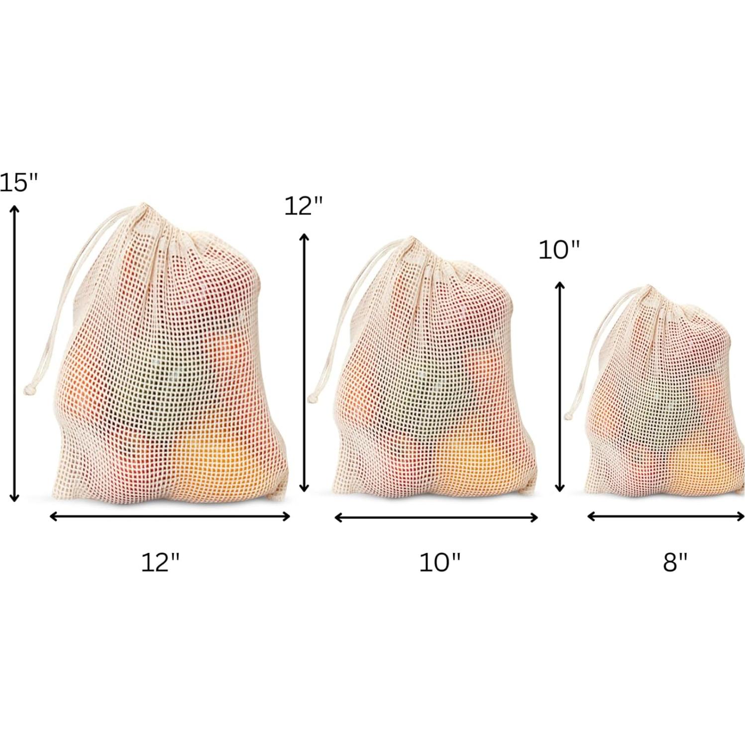 Bolsas de Malla Reutilizables Orgánicas 100% Algodón - 6 Pcs