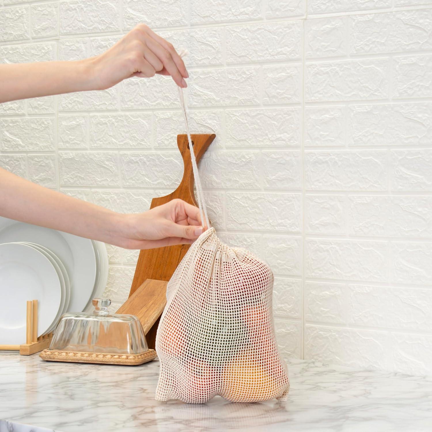 Bolsas de Malla Reutilizables Orgánicas 100% Algodón - 6 Pcs