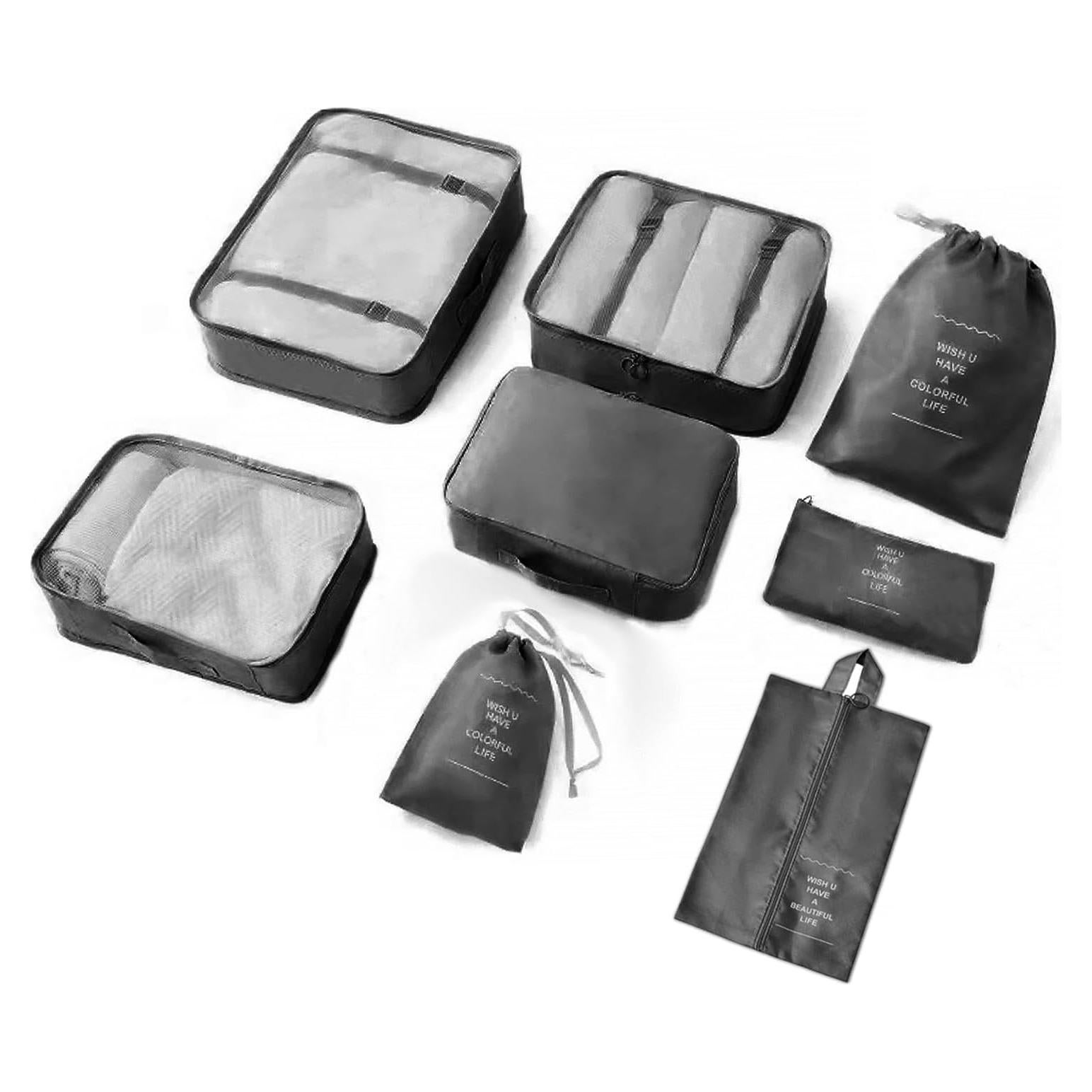 Juego de 8 Cubos de Empaque LOVCY - Organizadores de Viaje Negro