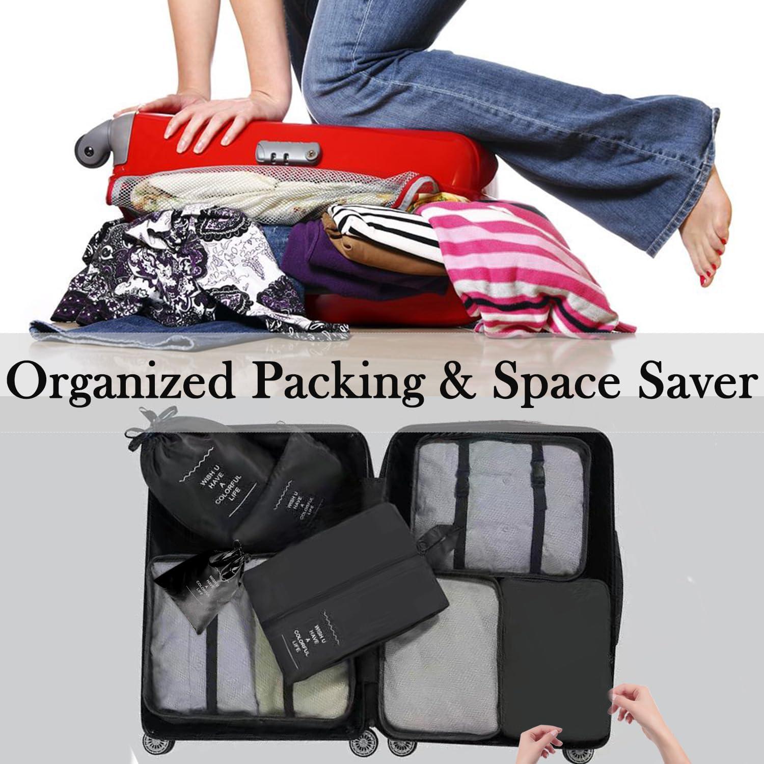 Juego de 8 Cubos de Empaque LOVCY - Organizadores de Viaje Negro