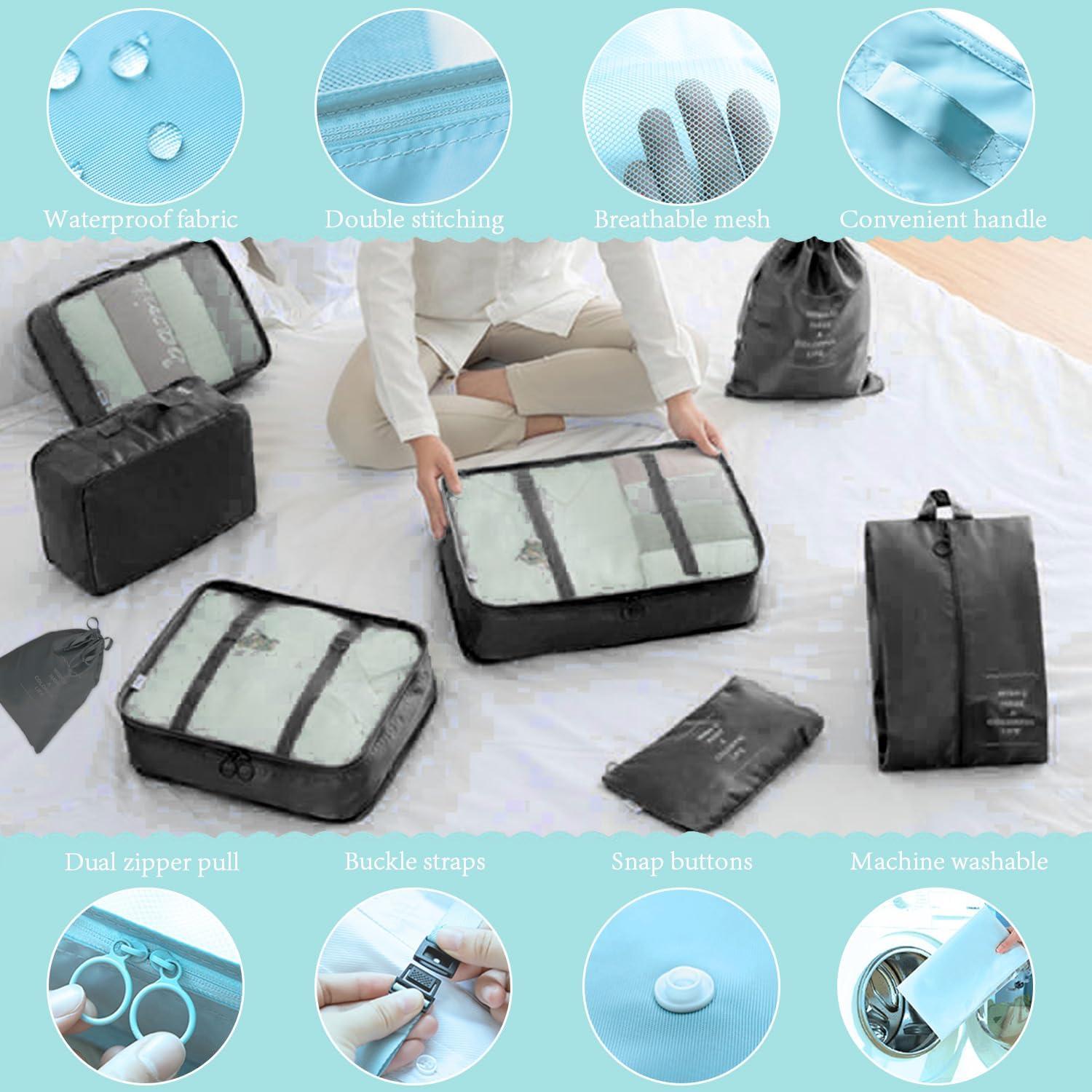 Juego de 8 Cubos de Empaque LOVCY - Organizadores de Viaje Negro