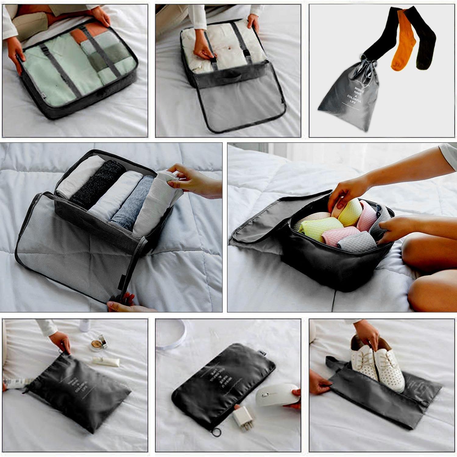 Juego de 8 Cubos de Empaque LOVCY - Organizadores de Viaje Negro