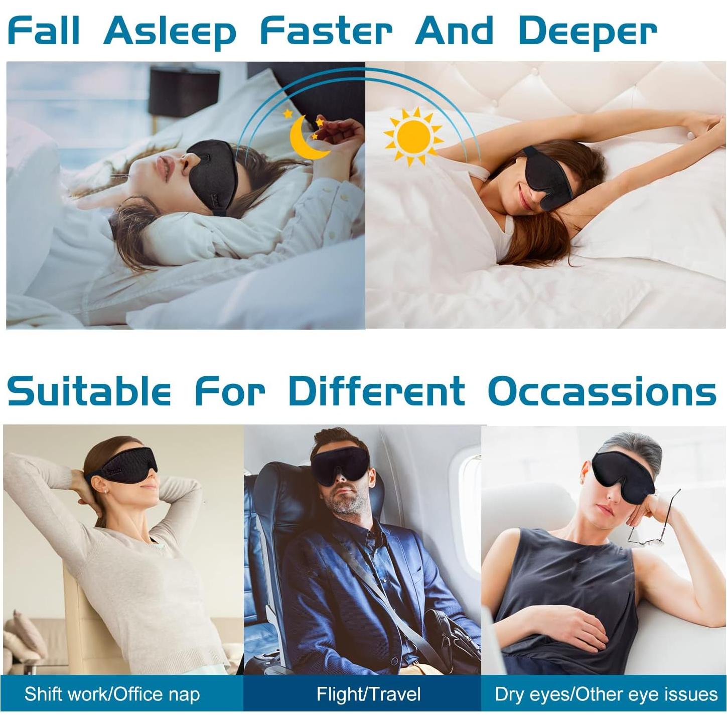 Máscara para dormir 3D Chicmore negra 100% blackout ajustable