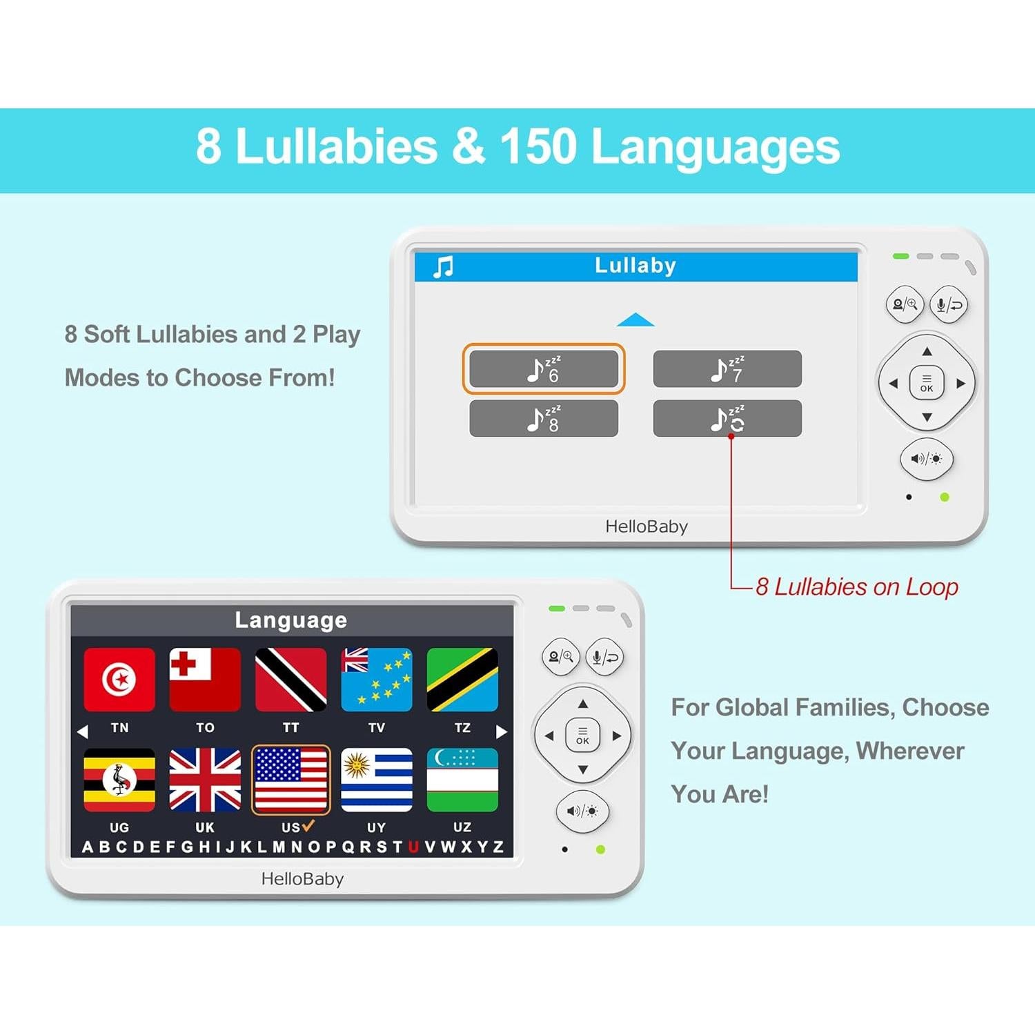 Monitor de Bebé HelloBaby HB6363 con Cámara 6" y Audio