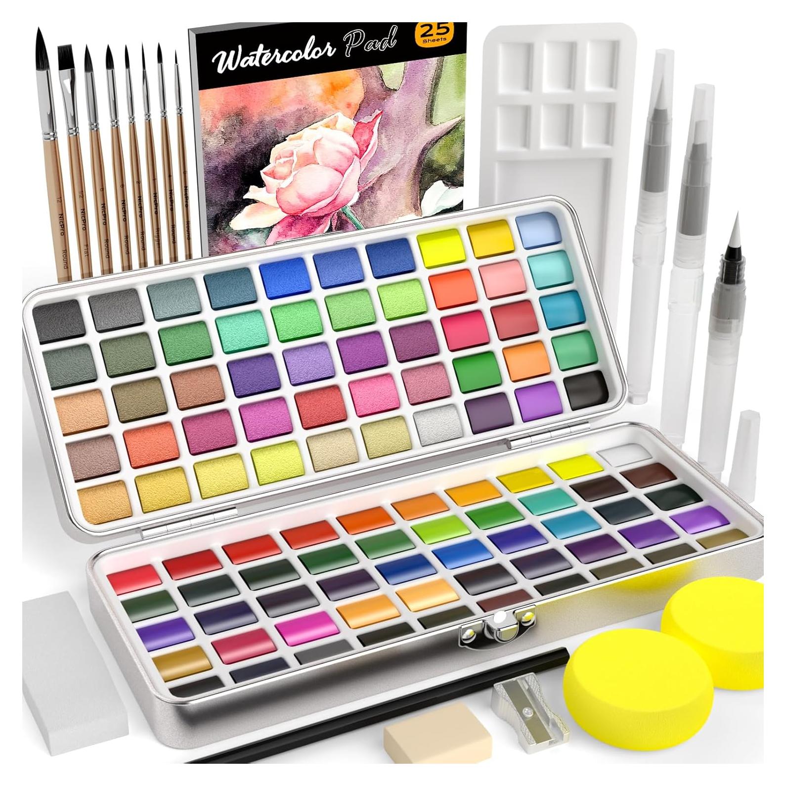 Conjunto de Pintura Acuarela Nicpro 100 Colores con Pinceles y Papel