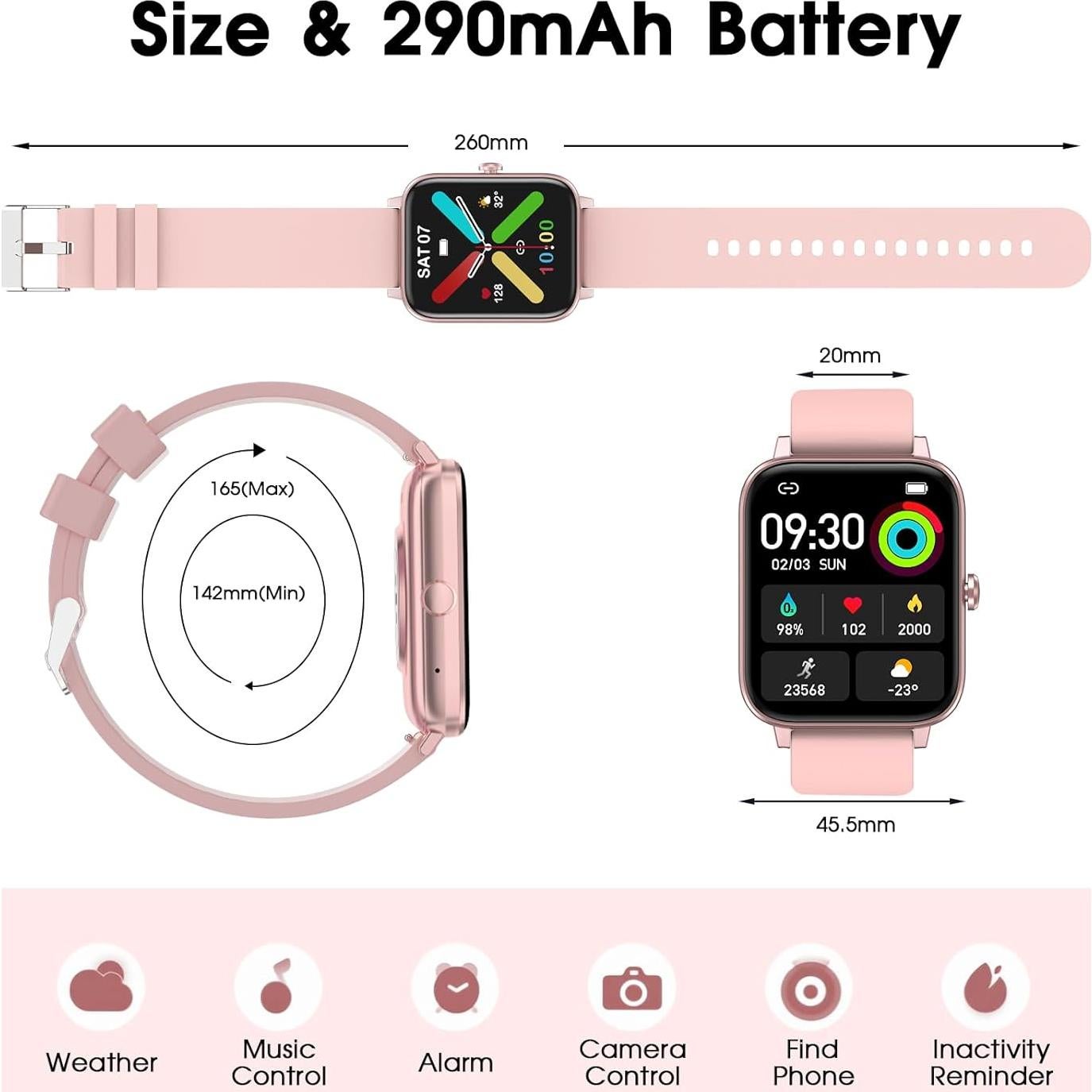 Reloj Inteligente FTTMWTAG Rosa Claro 1.85" Monitoreo Salud