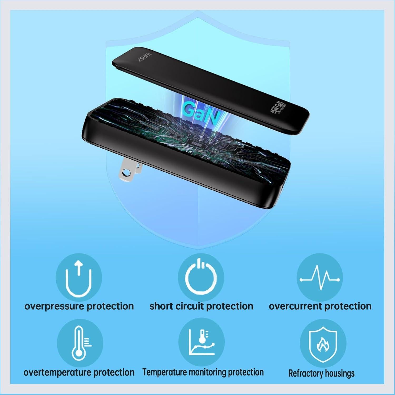 Cargador de pared USB-C 65W XSUFR con cable 0.69m negro