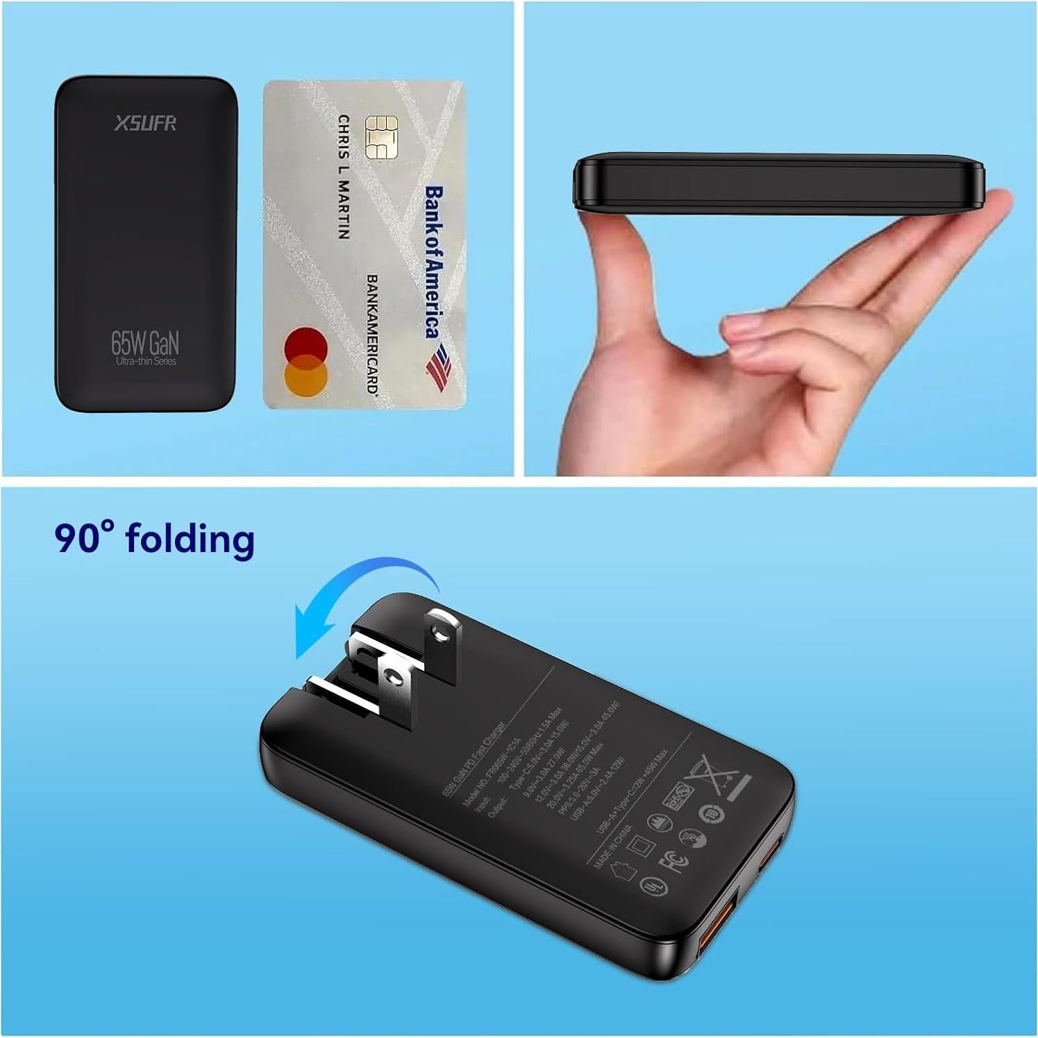 Cargador de pared USB-C 65W XSUFR con cable 0.69m negro