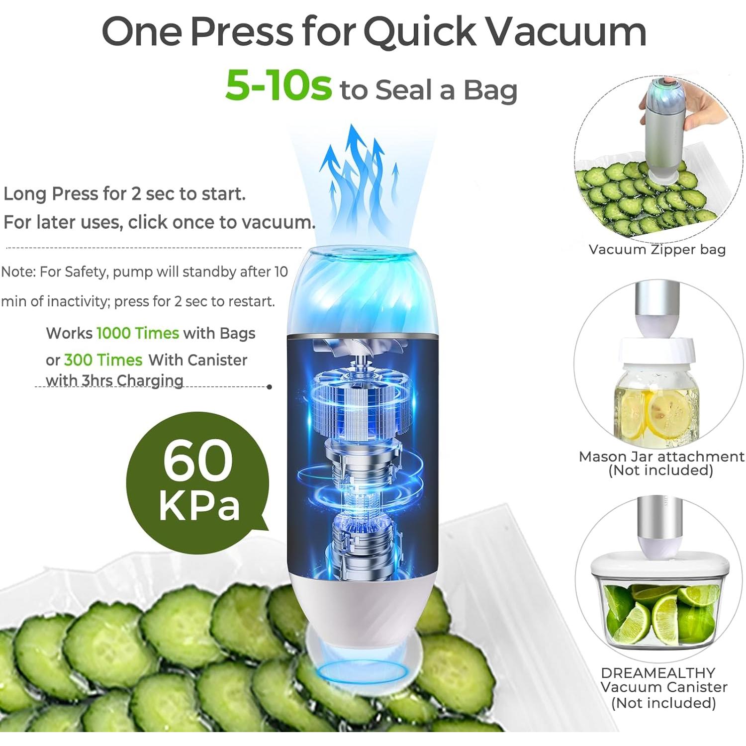 Sellador de Vacío Automático VP04 con 20 Bolsas Reutilizables