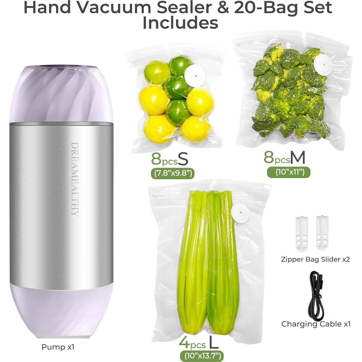 Sellador de Vacío Automático VP04 con 20 Bolsas Reutilizables