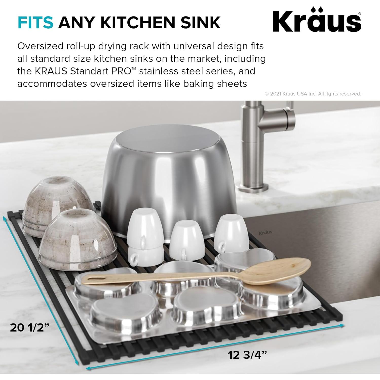 Estante de Secado de Platos KRAUS 52 cm Acero Inoxidable Negro