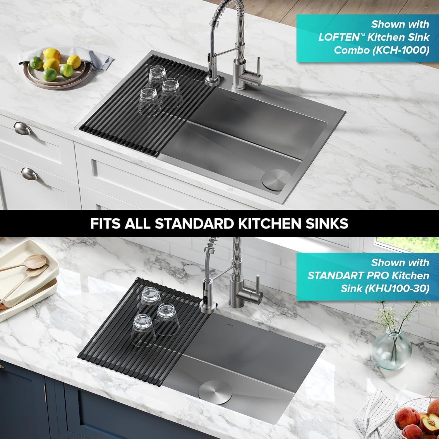 Estante de Secado de Platos KRAUS 52 cm Acero Inoxidable Negro