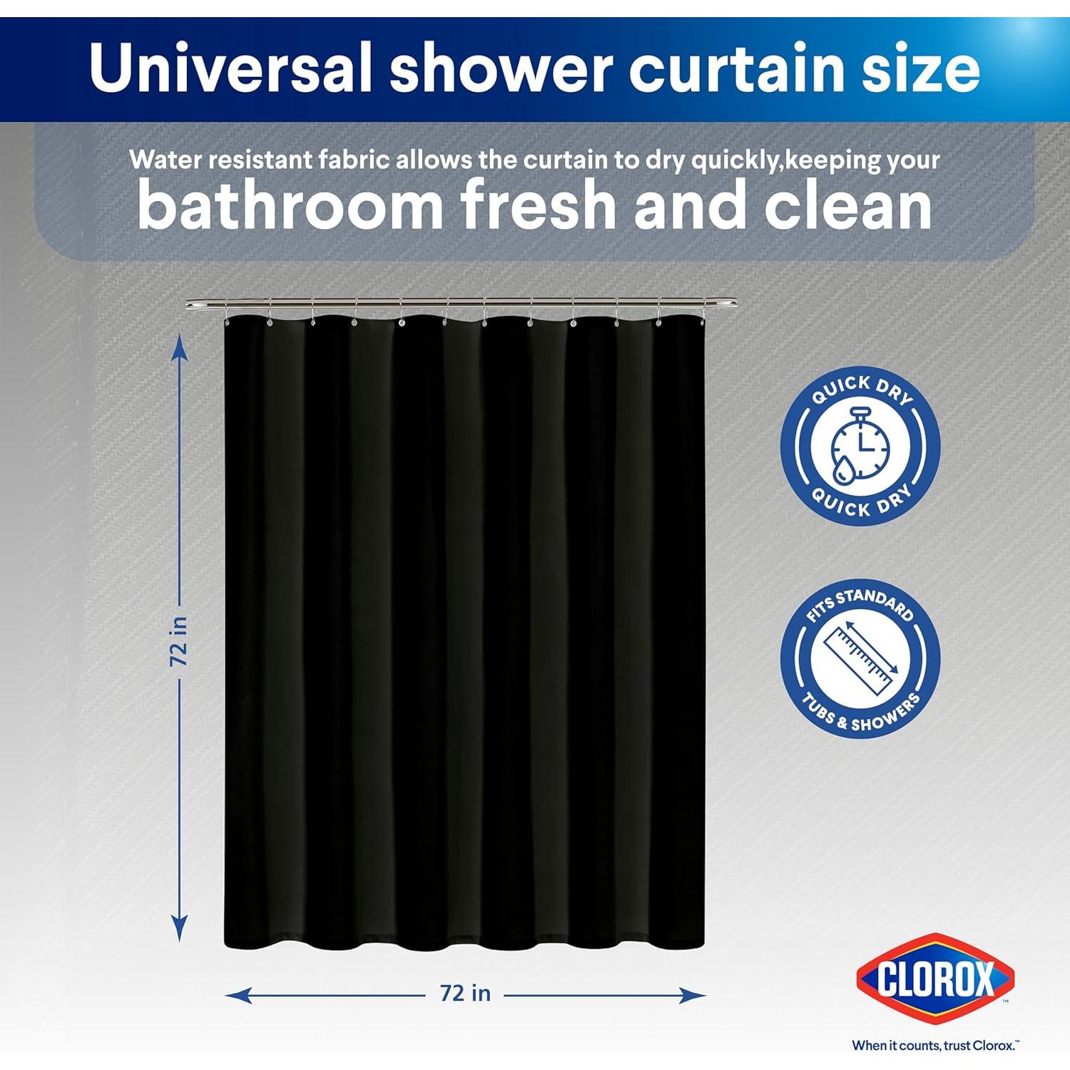 Cortina de Ducha CLOROX 2-en-1 Tela Impermeable 182x182cm Negro