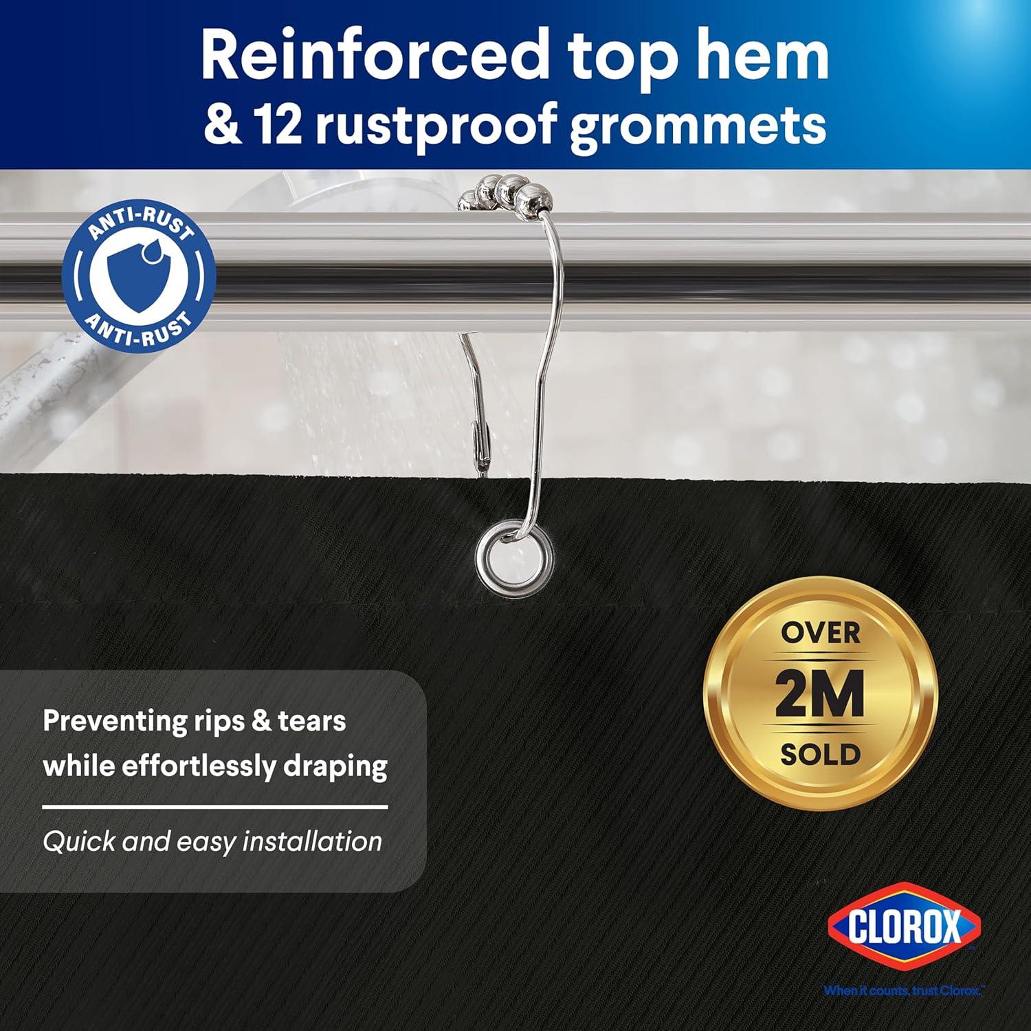 Cortina de Ducha CLOROX 2-en-1 Tela Impermeable 182x182cm Negro