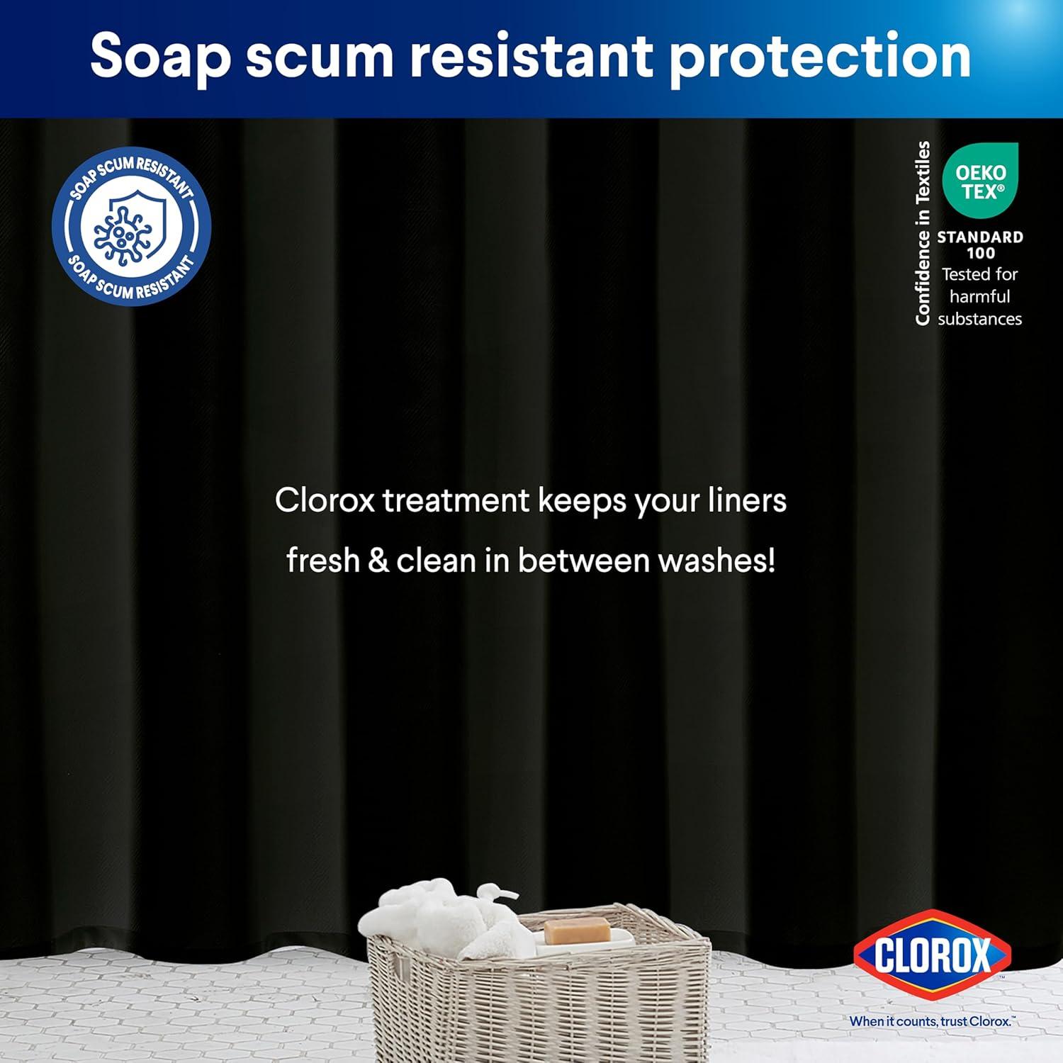 Cortina de Ducha CLOROX 2-en-1 Tela Impermeable 182x182cm Negro