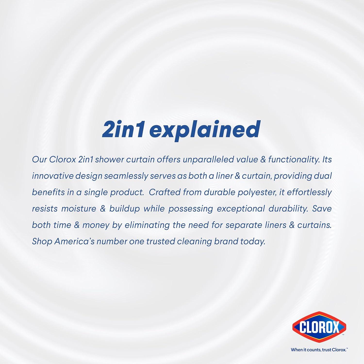 Cortina de Ducha CLOROX 2-en-1 Tela Impermeable 182x182cm Negro