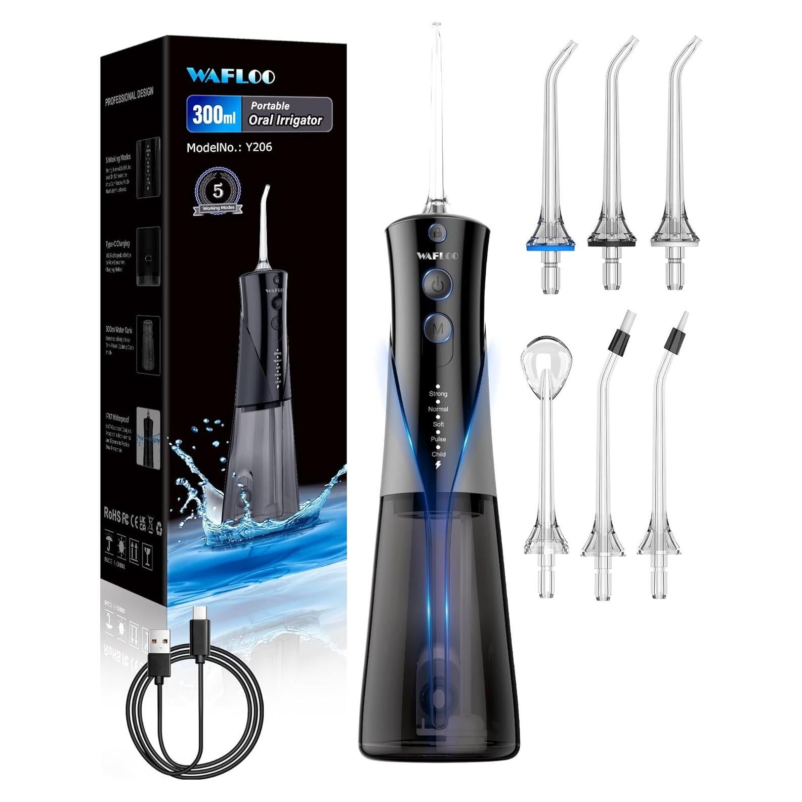 Hilo Dental Eléctrico WAFLOO Y206B - 5 Modos, 300ml, IPX7