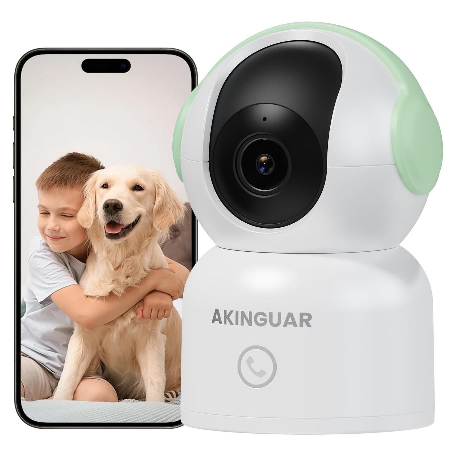 Cámara de Seguridad Interior 2K AKINGUAR Verde 360° Wi-Fi