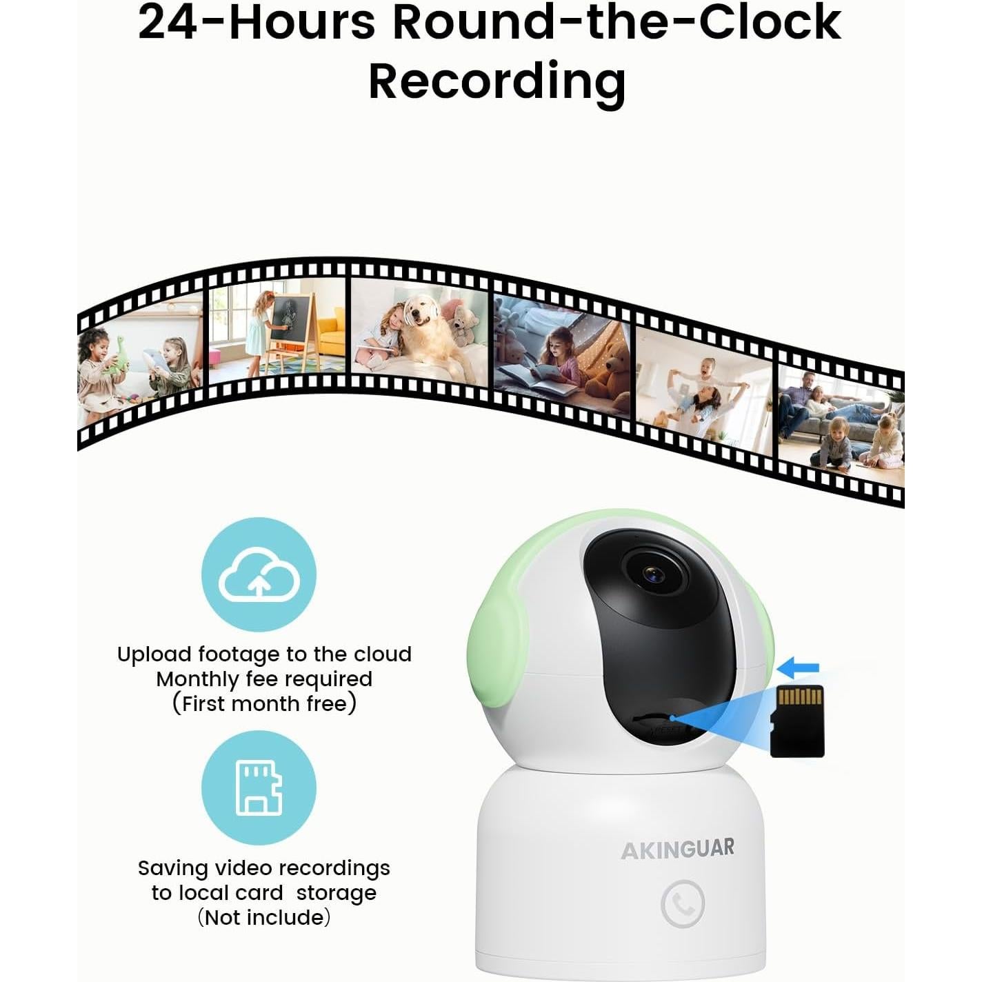 Cámara de Seguridad Interior 2K AKINGUAR Verde 360° Wi-Fi