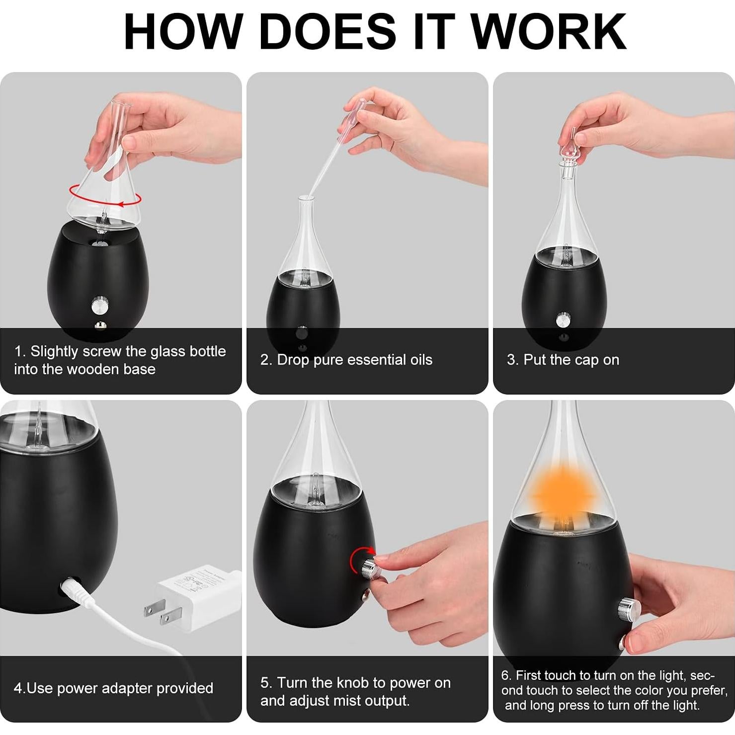 Difusor de Aceite Esencial Lychee de Vidrio y Madera Negro