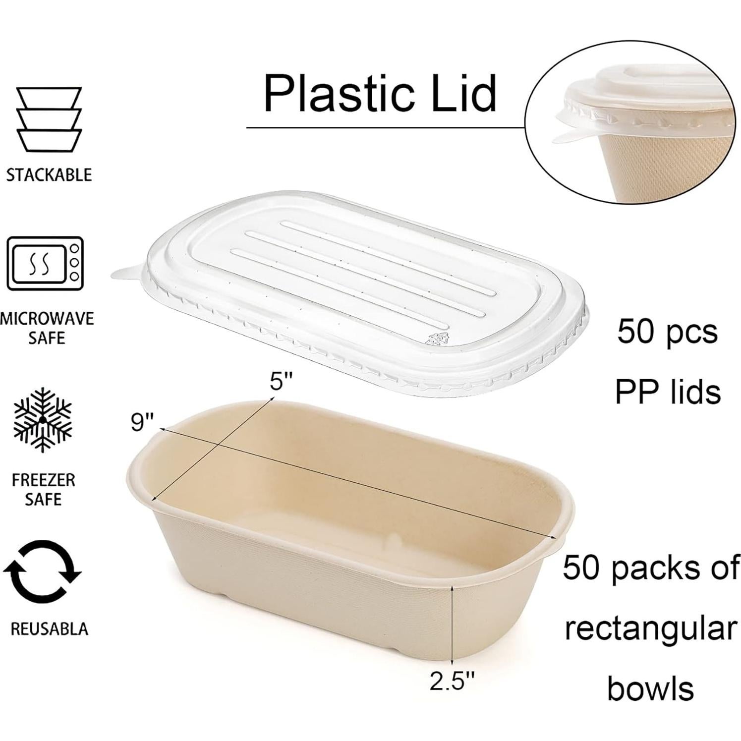 Contenedores de Comida Yesland 50 Paquete 1000 ml Rectangulares