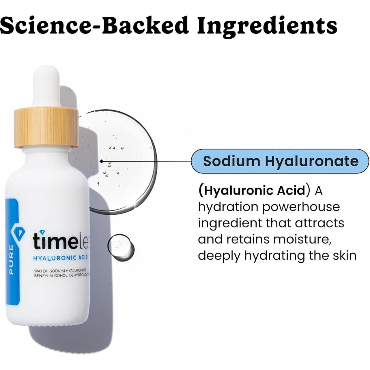 Suero Hidratante Ácido Hialurónico 100% Puro Timeless 28.35 ml