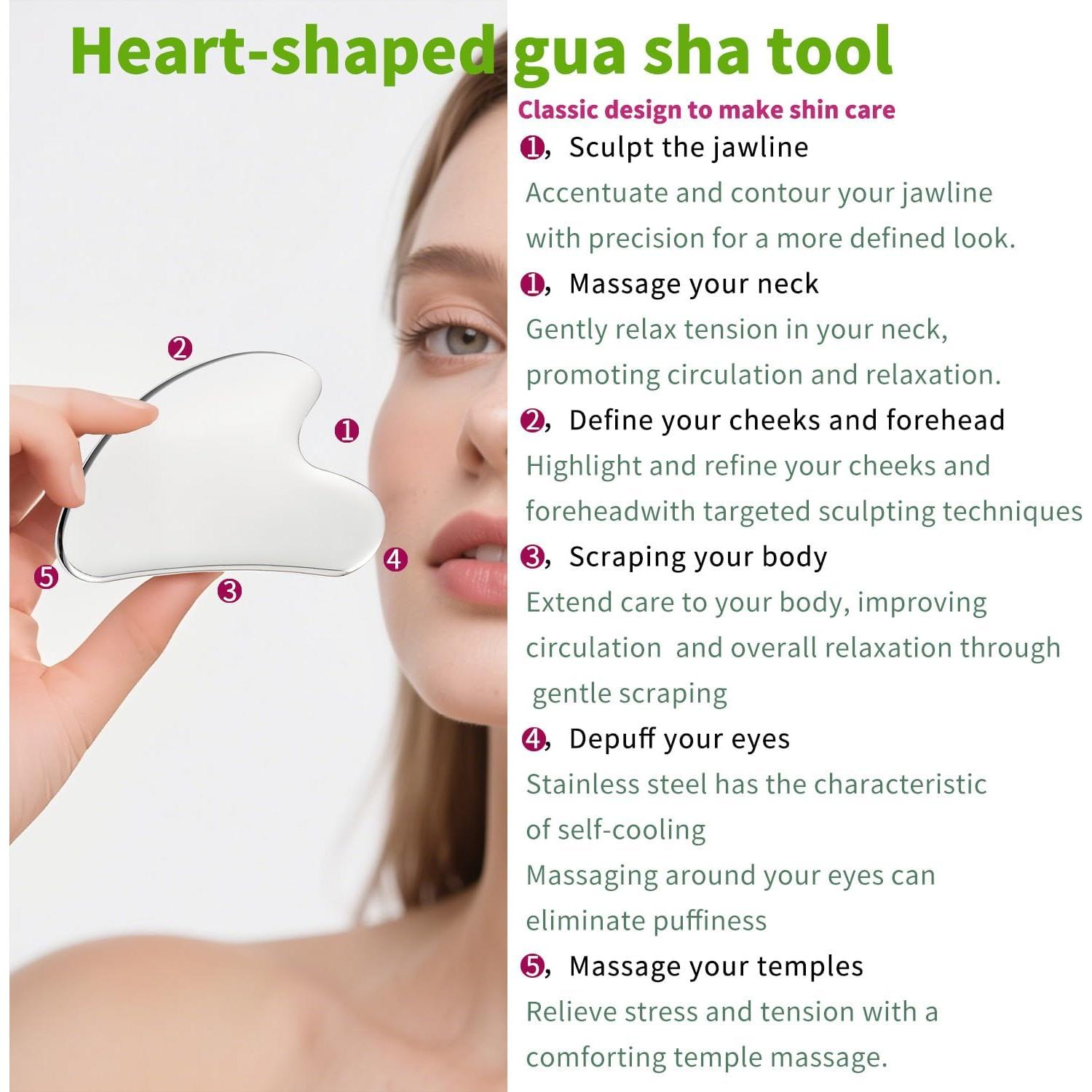 Set de 2 Piezas Gua Sha Acero Inoxidable ANNROS para Cara y Cuello