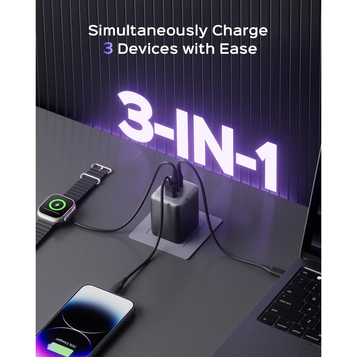 Cargador USB C 100W wegear Plegable 3 Puertos Negro