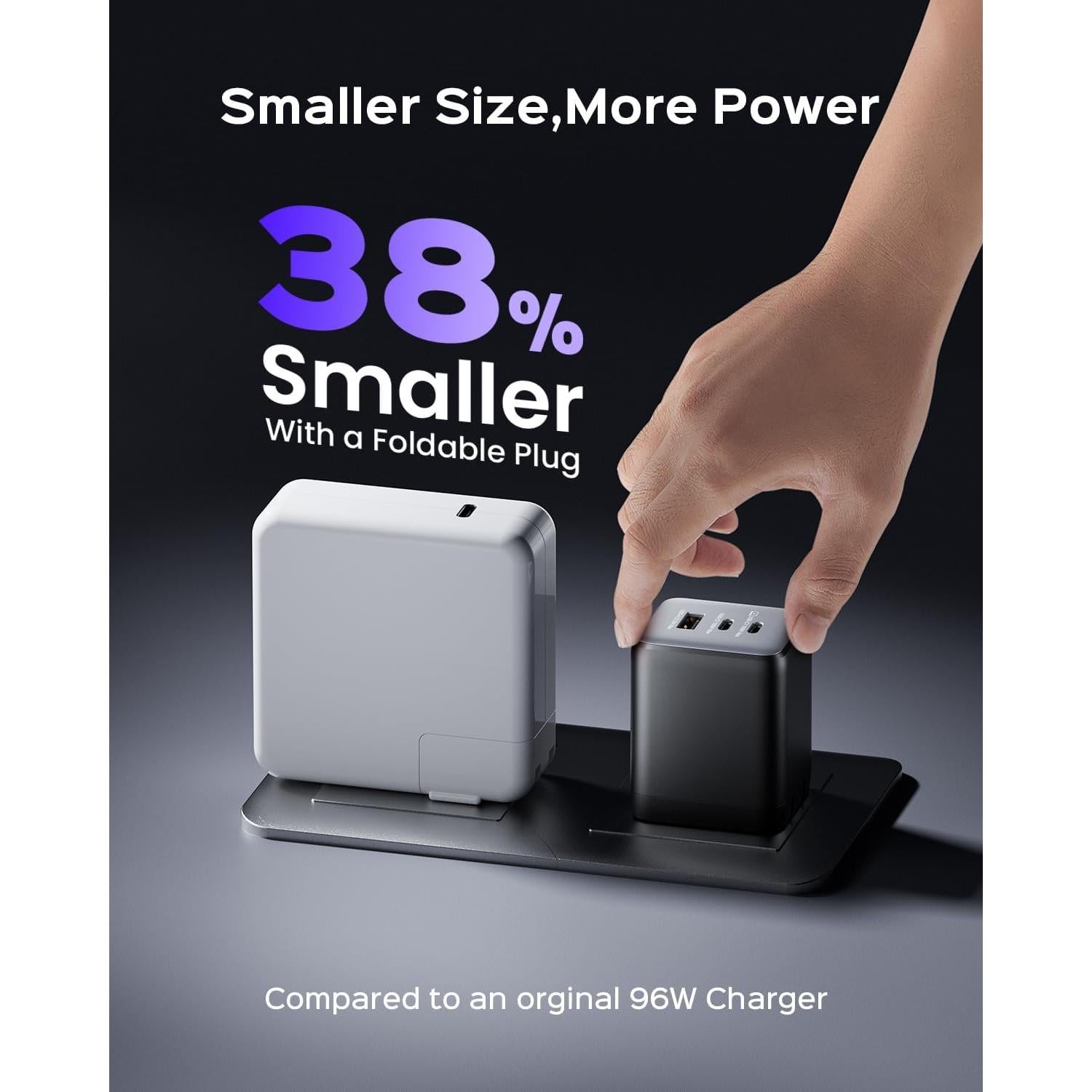 Cargador USB C 100W wegear Plegable 3 Puertos Negro