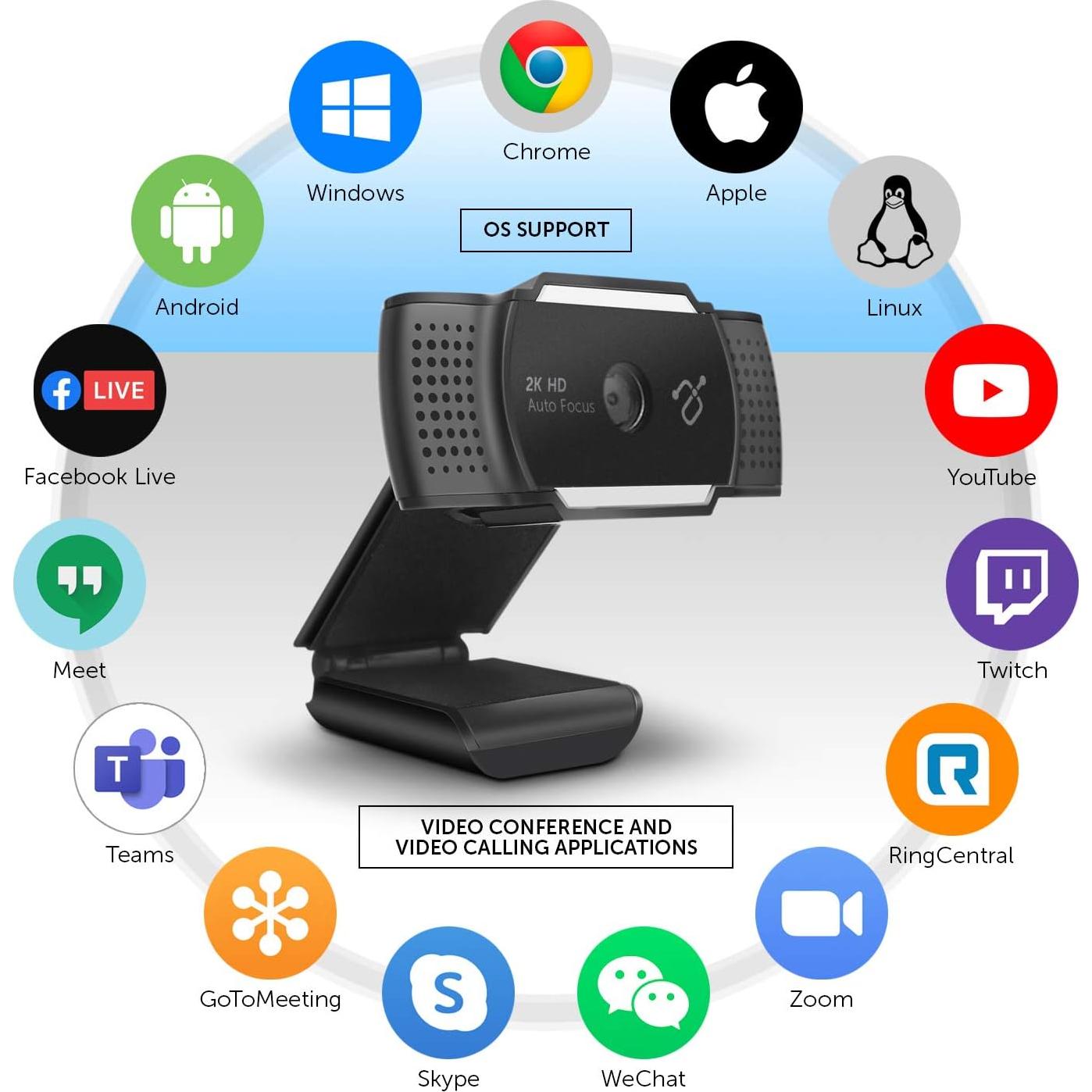 Cámara Web HD 2K Aluratek AWC2KF con Micrófonos Dual y Enfoque Automático