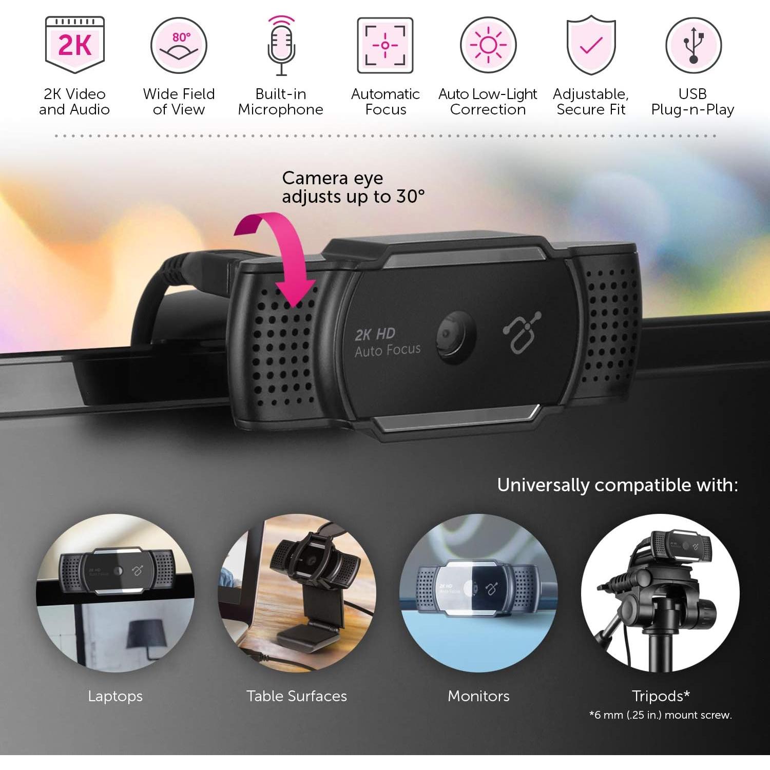 Cámara Web HD 2K Aluratek AWC2KF con Micrófonos Dual y Enfoque Automático