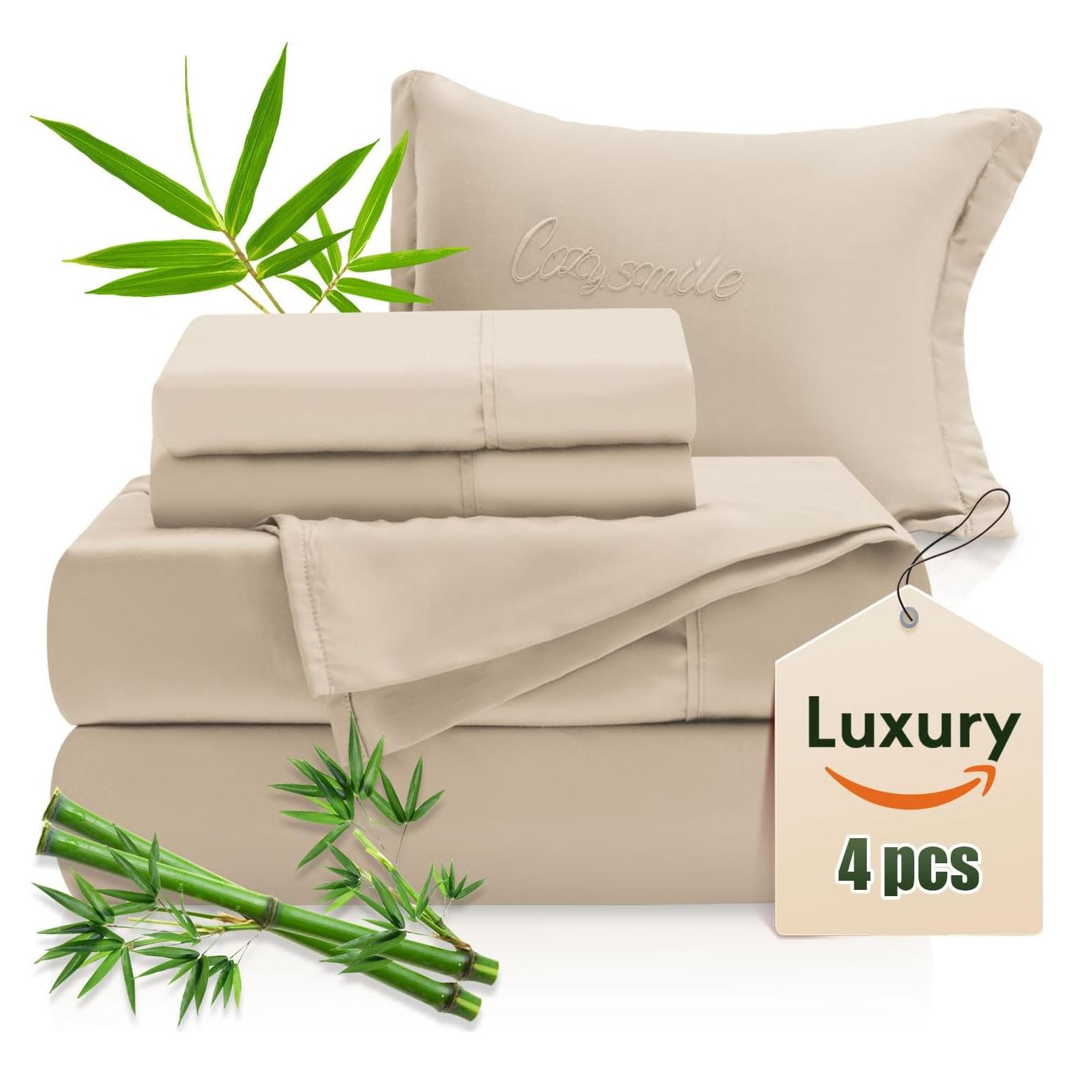 Juego de Sábanas King CozySmile 100% Viscosa de Bambú Beige